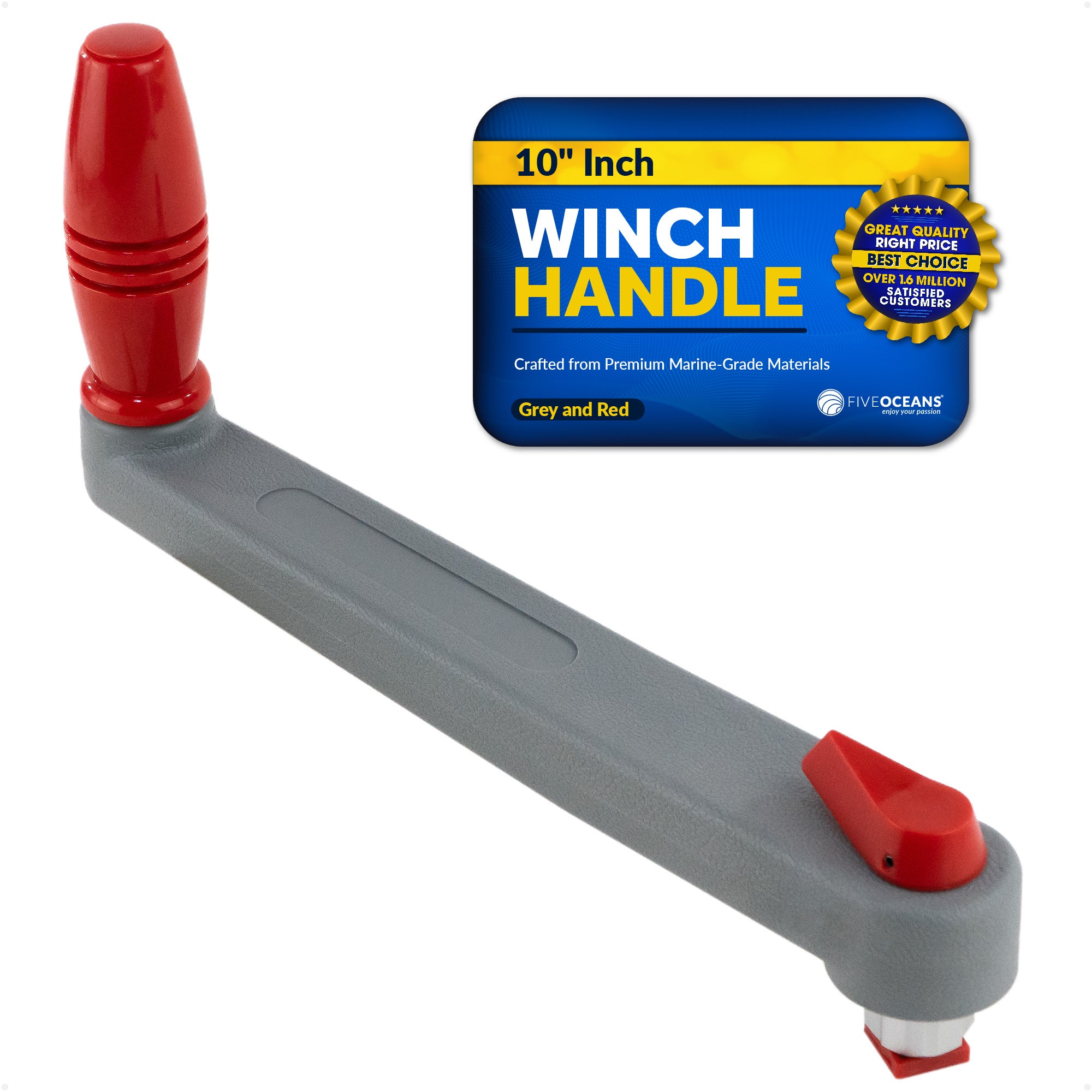 Universal Winch Handle, 10" Floating Lock-in Style, Grey/Red - FO3924