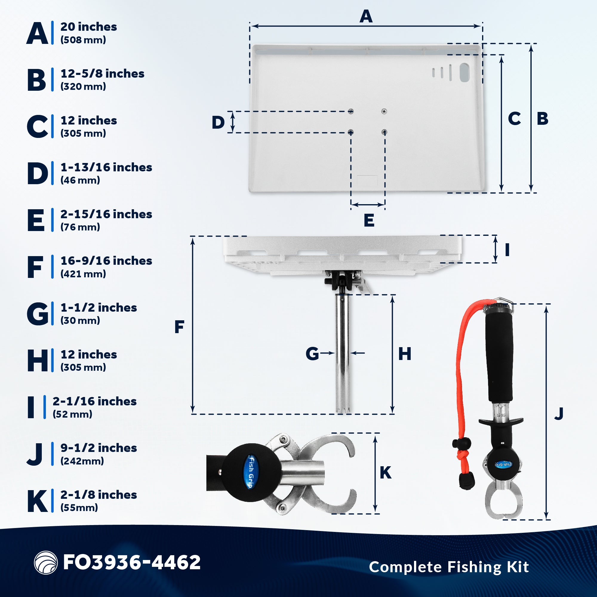 Premium Bait Cutting Board Rod Holder Mount & Stainless Steel Fish Gripper Fishing Set - FO3936-4462