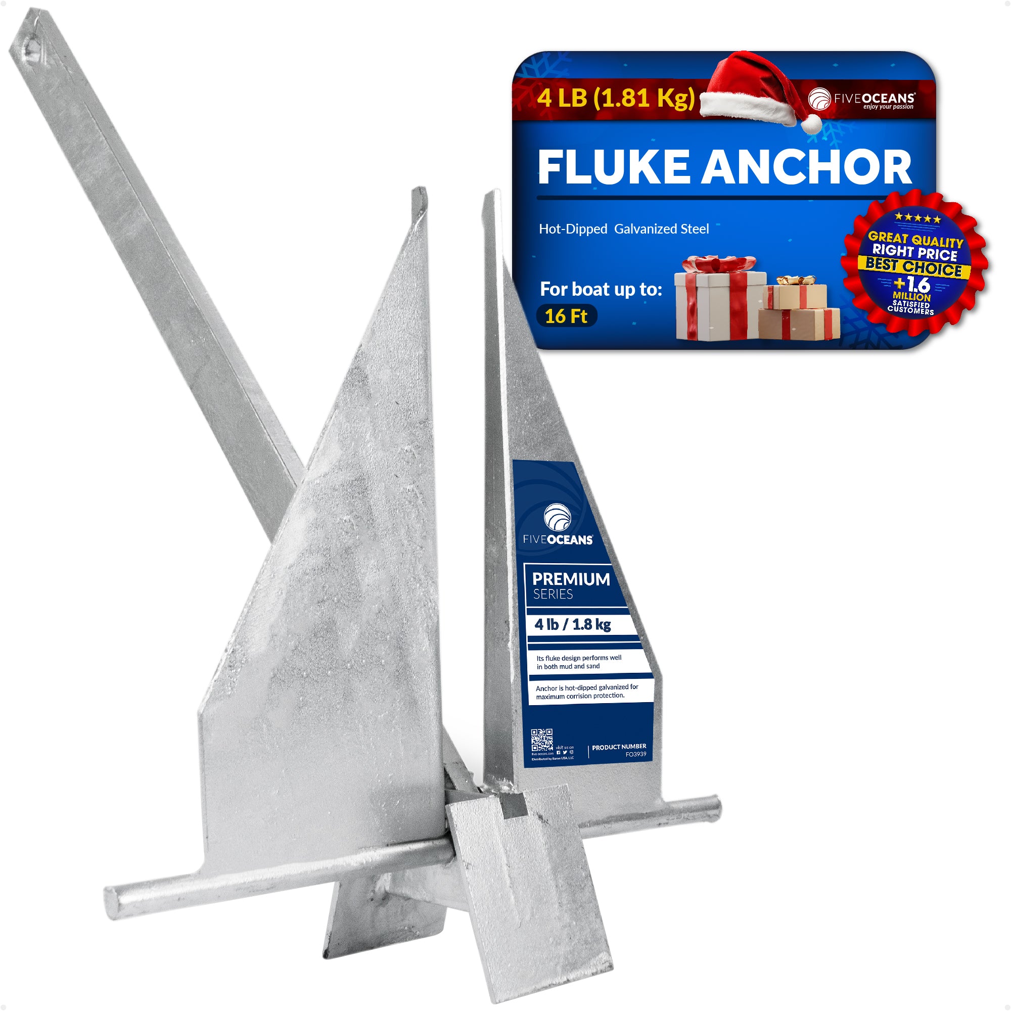 Fluke Anchor, 4 Lb Hot Dipped Galvanized Steel - FO3939