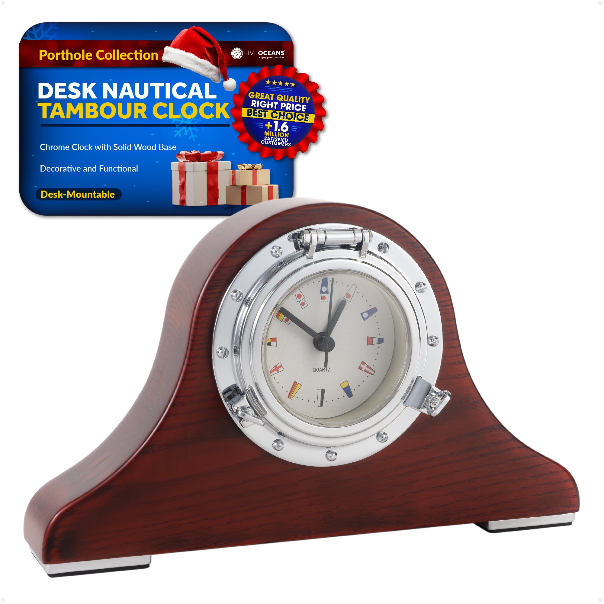 Porthole Collection Desk Nautical Tambour Clock - FO3963