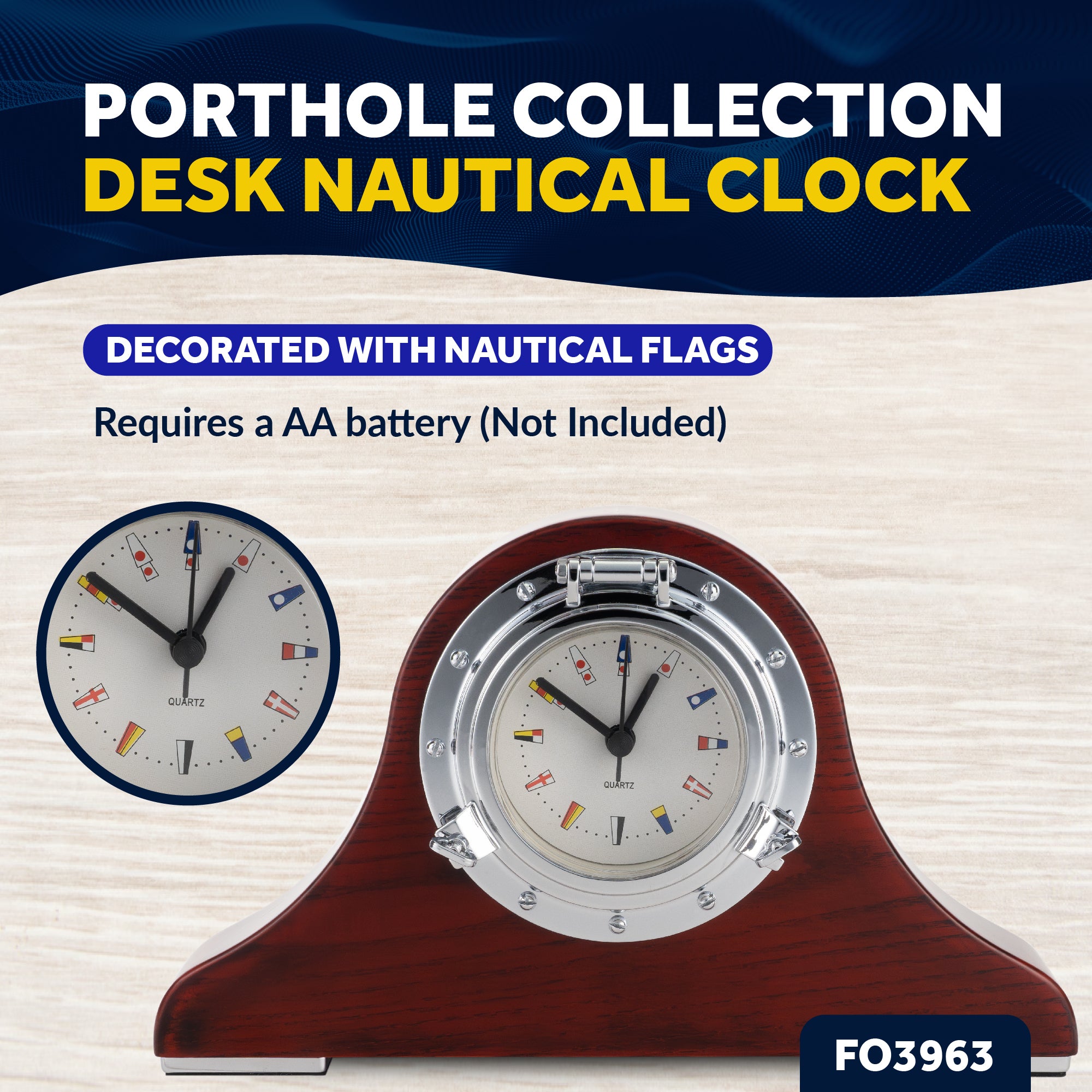 Porthole Collection Desk Nautical Tambour Clock - FO3963