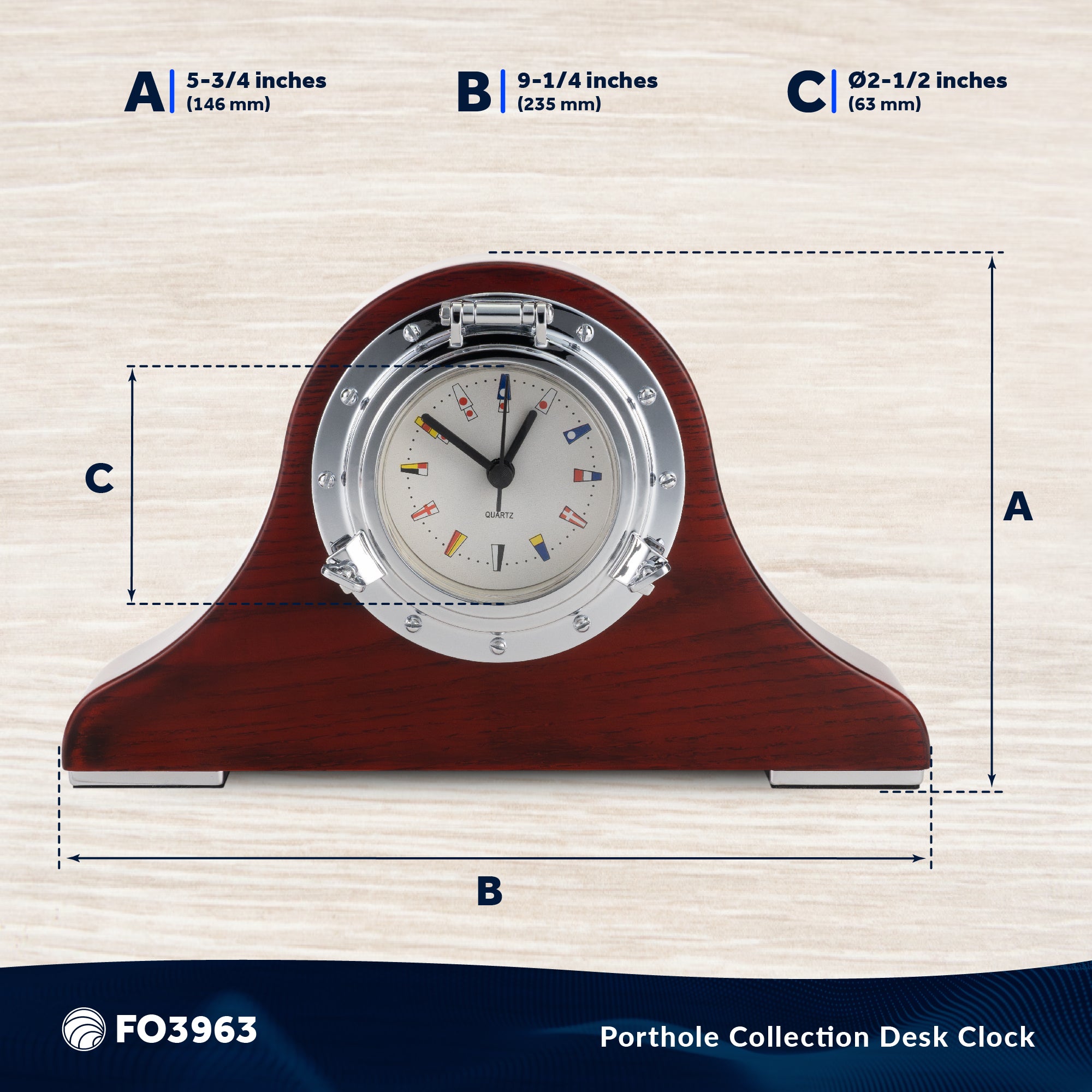 Porthole Collection Desk Nautical Tambour Clock - FO3963