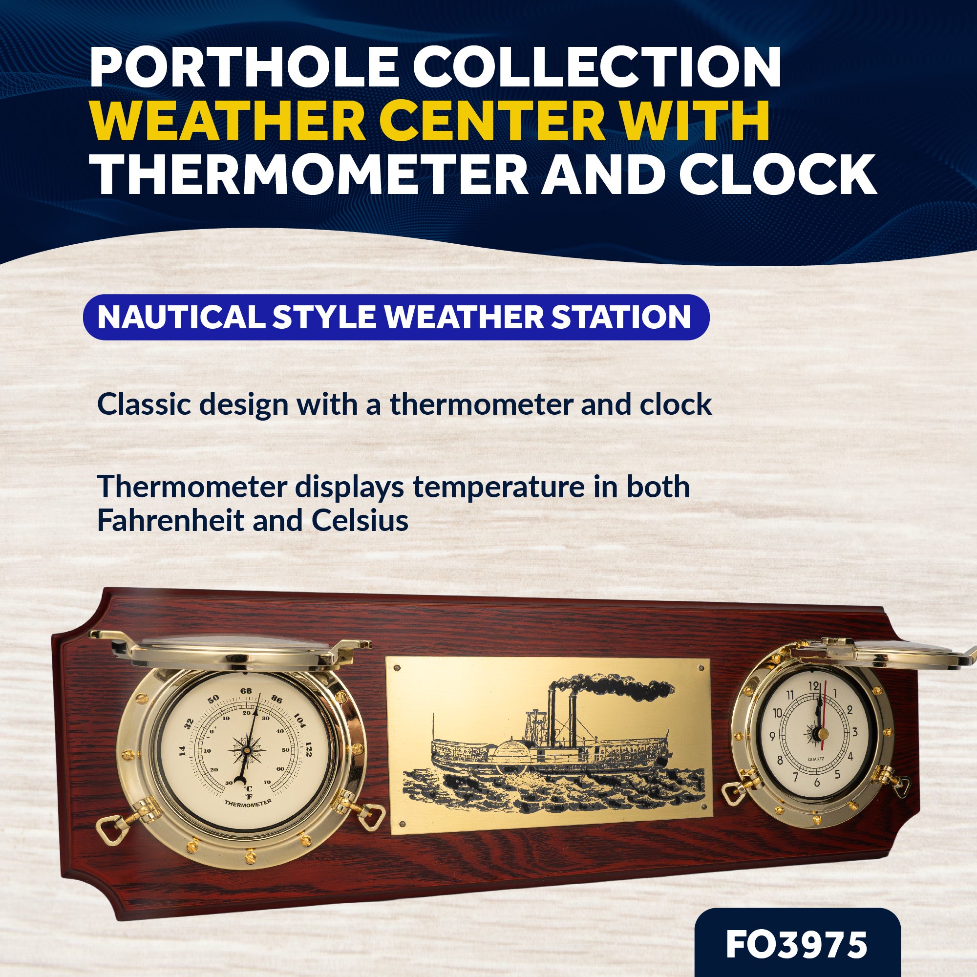 Porthole Collection Weather Center with Thermometer and Clock - FO3975