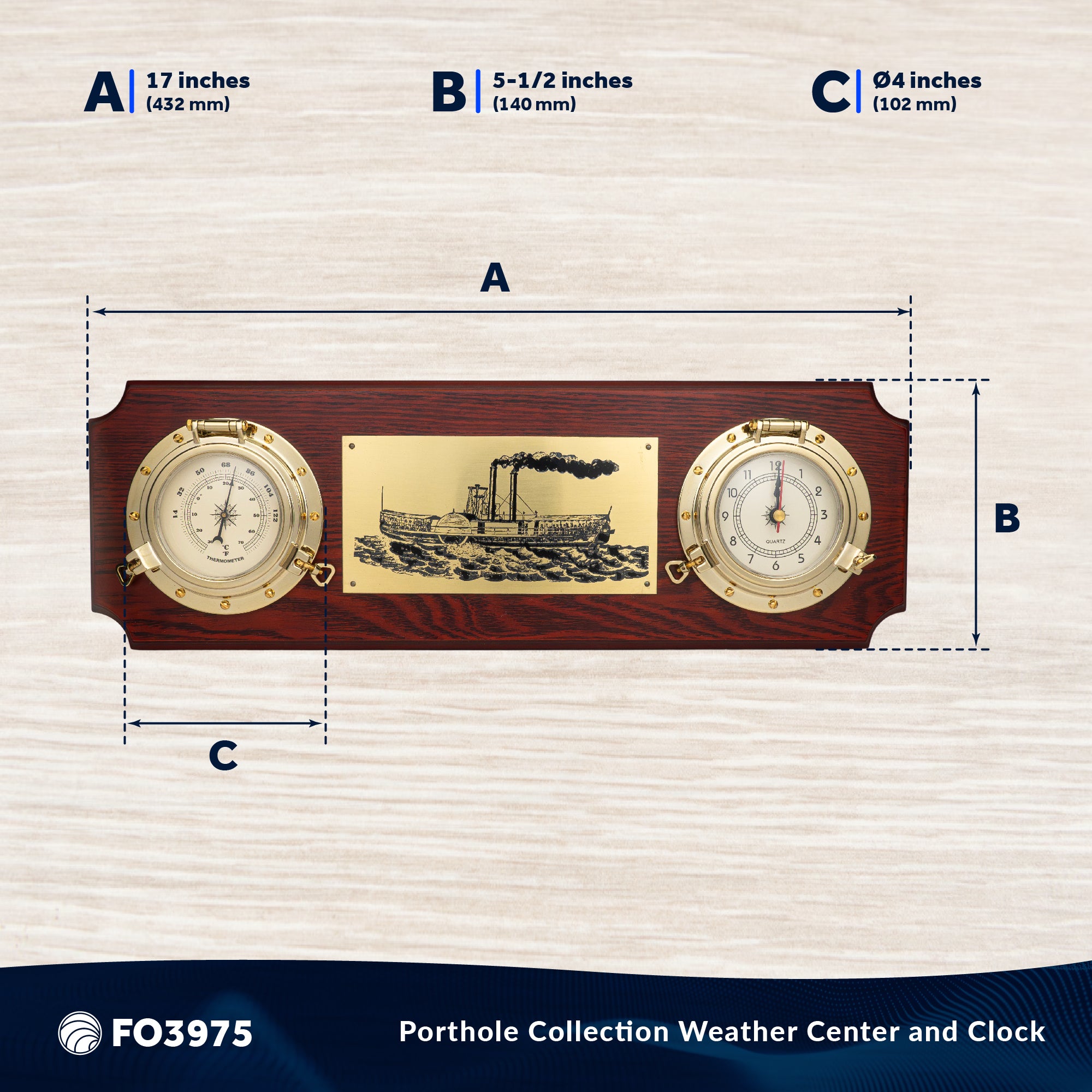 Porthole Collection Weather Center with Thermometer and Clock - FO3975