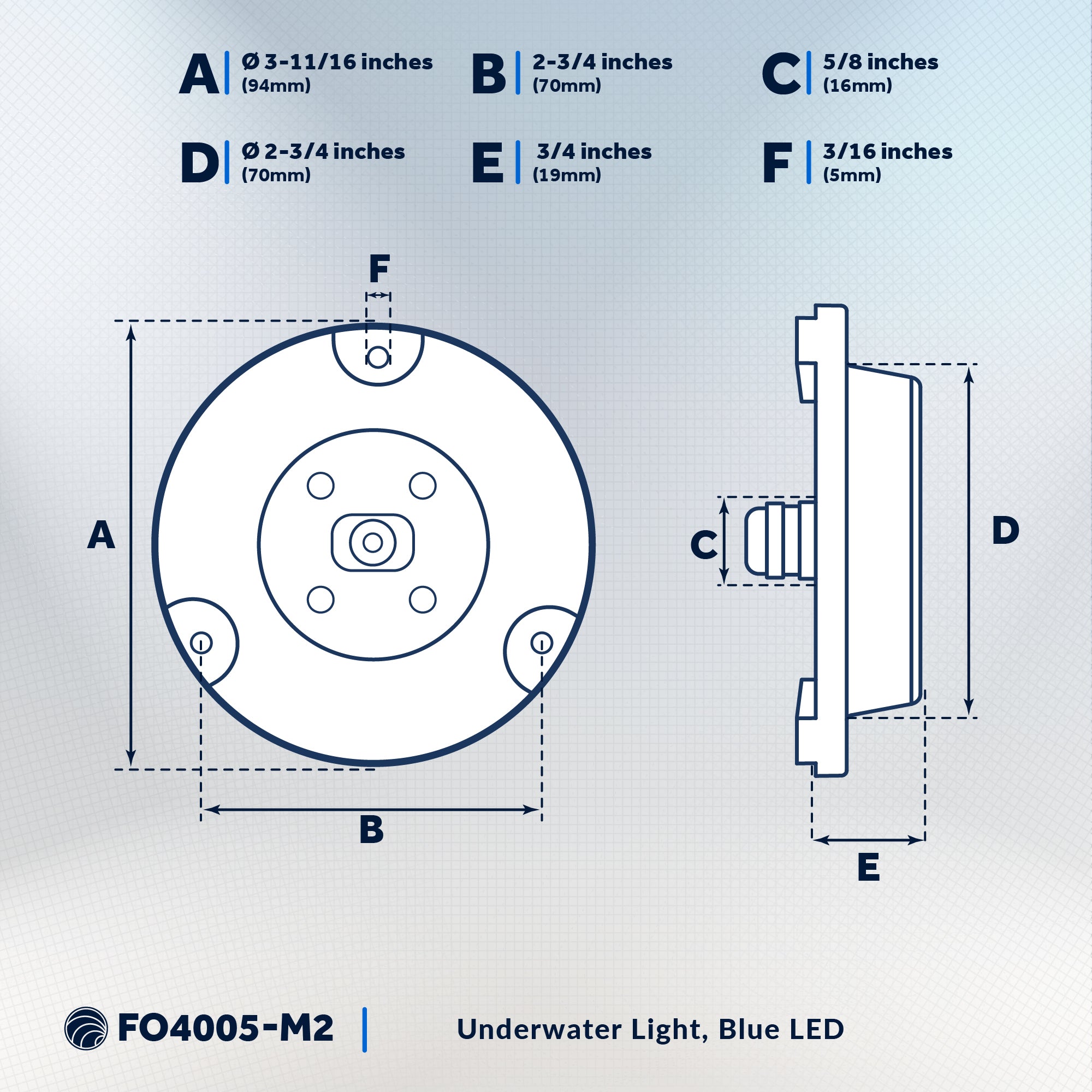 Underwater Boat Light, Stainless Steel, Blue LED, 2-Pack - FO4005-M2