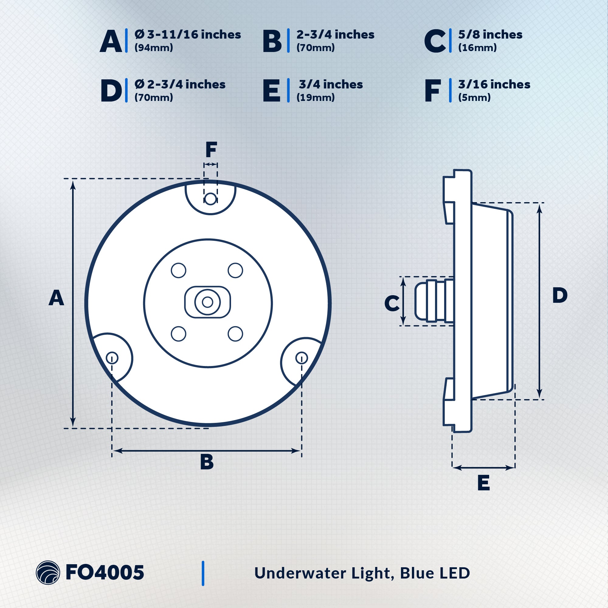 Underwater Light,  Stainless Steel, Blue LED - FO4005