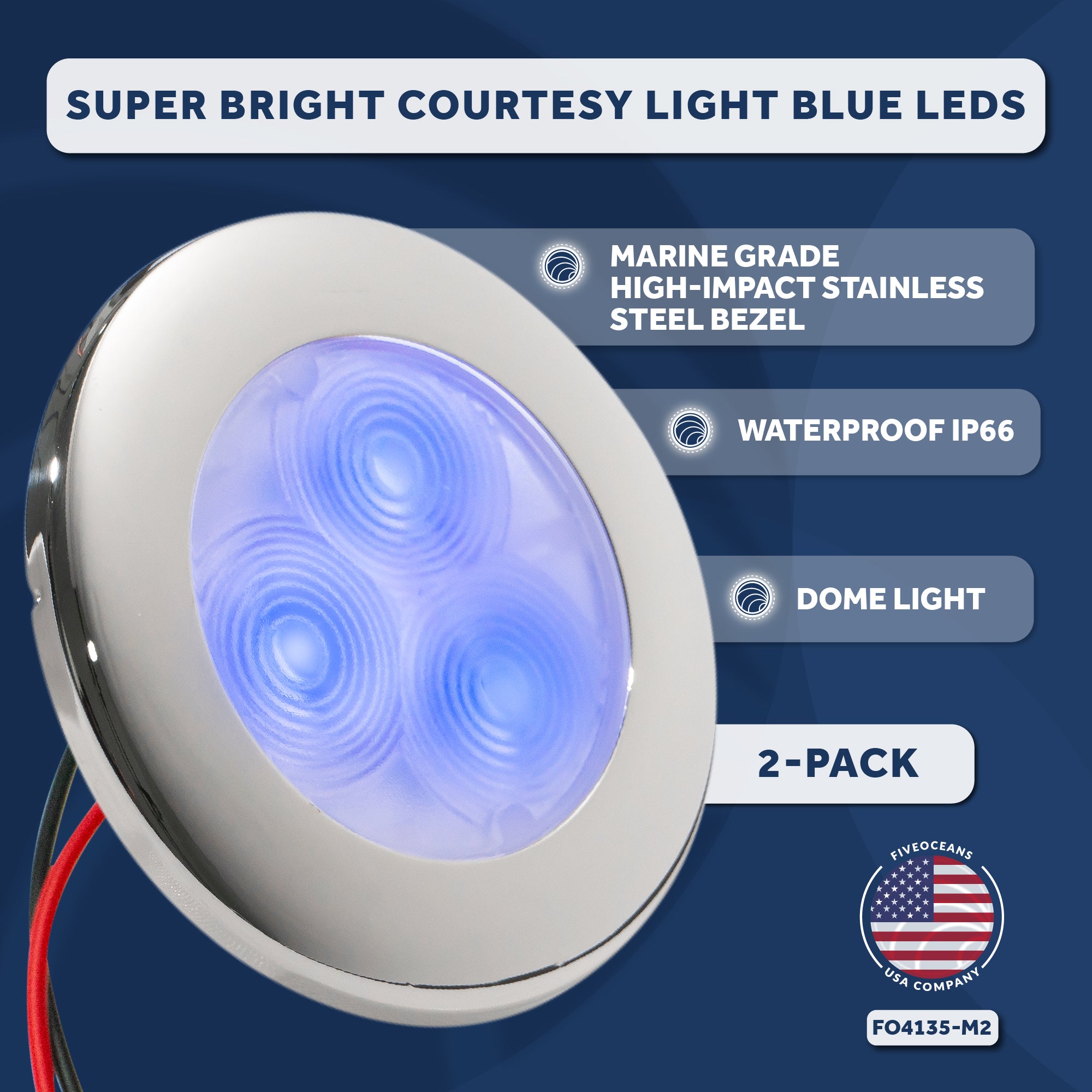 LED Ceiling Light, Round Cockpit, 3",  Blue LED, 2-pack - FO4135-M2