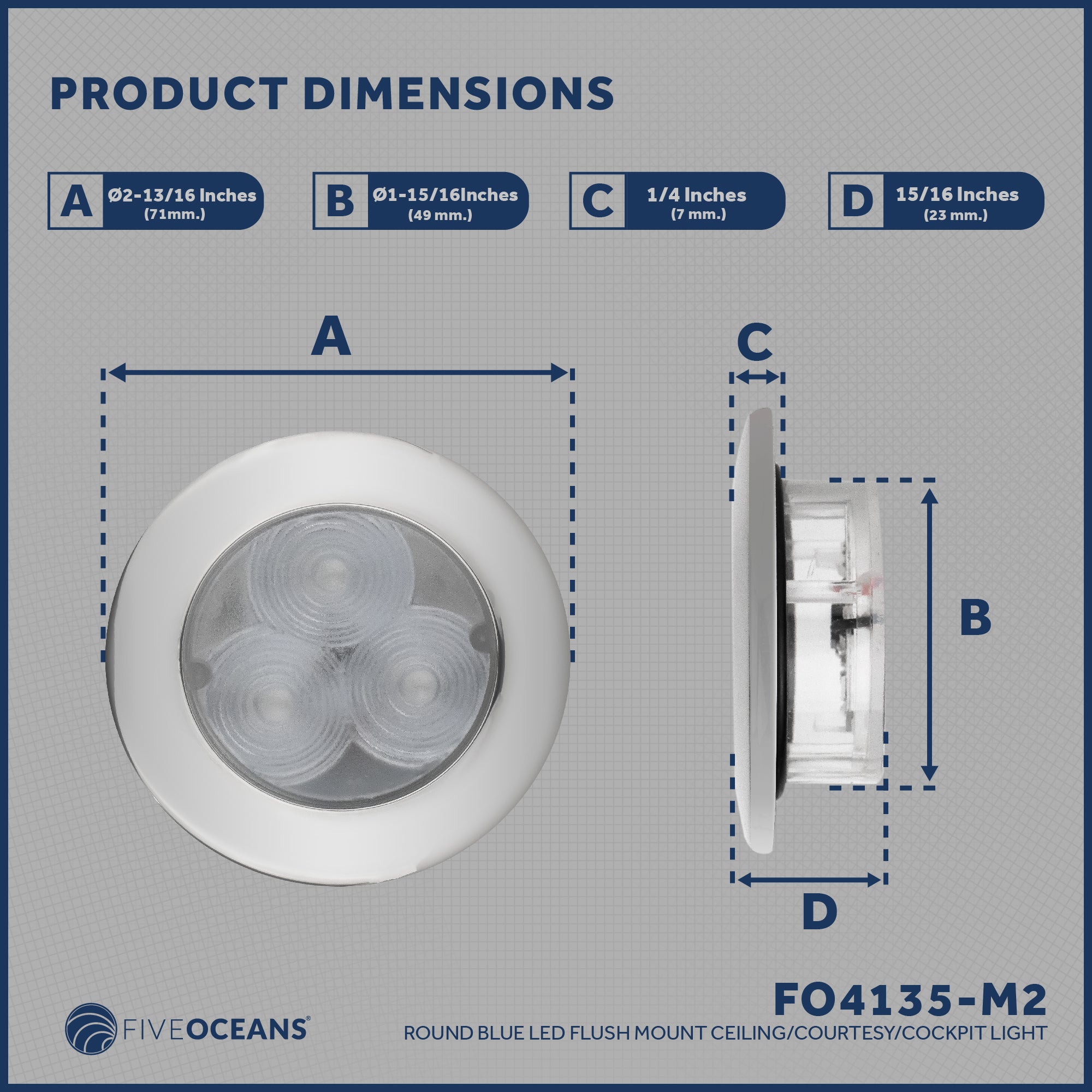 LED Ceiling Light, Round Cockpit, 3",  Blue LED, 2-pack - FO4135-M2