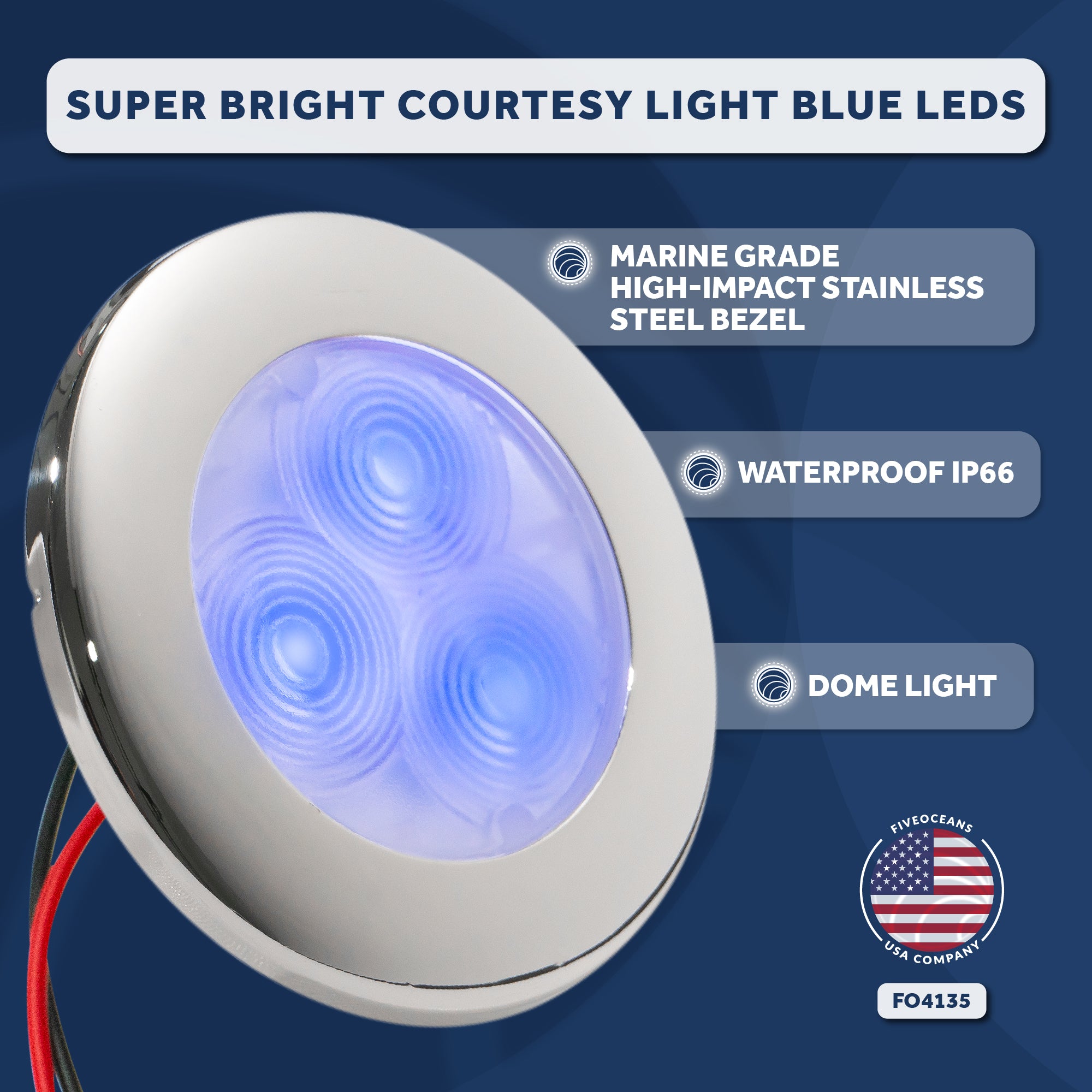 LED Ceiling Light, Round Cockpit, 3",  Blue LED - FO4135