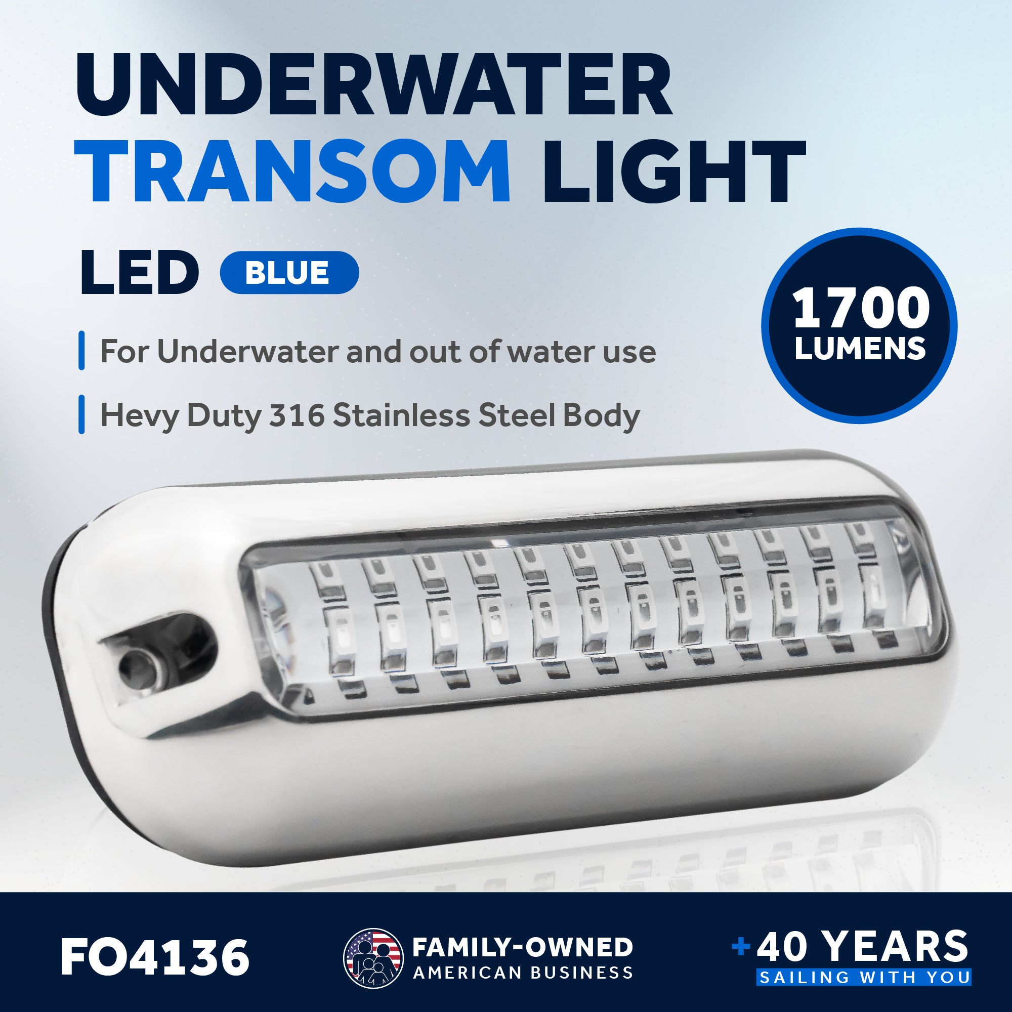 Underwater Transom Light, Stainless Steel, Blue LED - FO4136