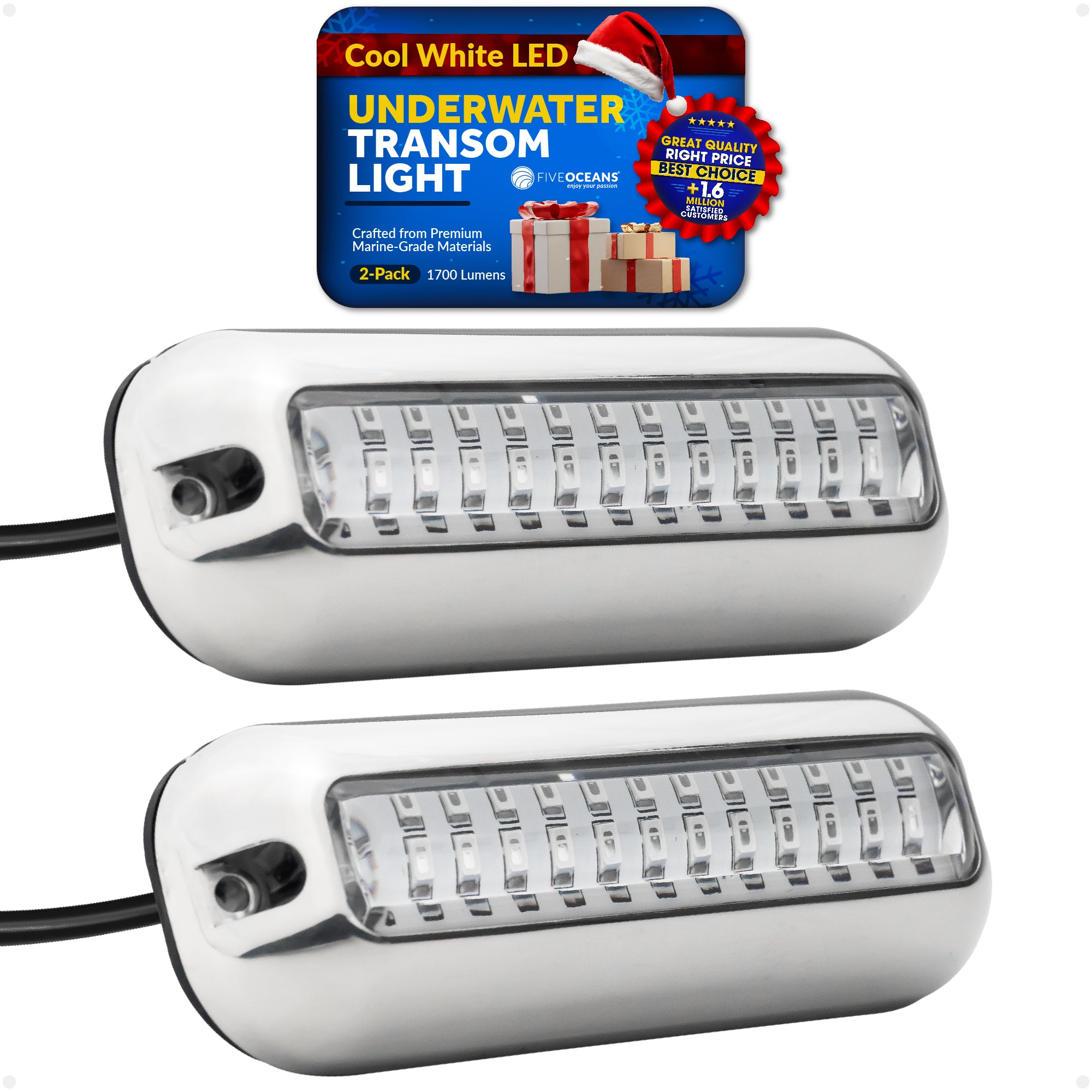 Underwater Transom Light, Stainless Steel, Cool White LED, 2-pack - FO4137-M2