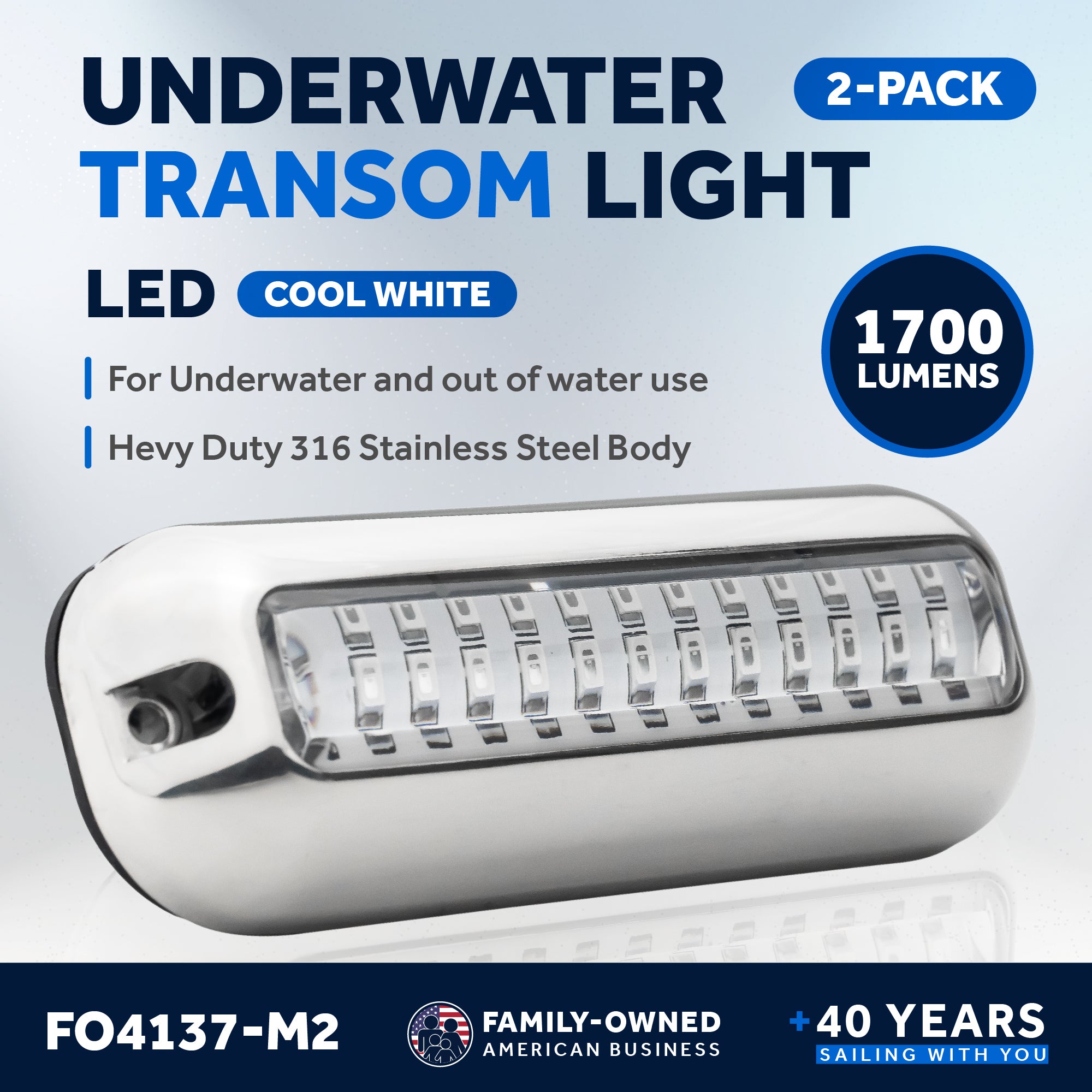 Underwater Transom Light, Stainless Steel, Cool White LED, 2-pack - FO4137-M2