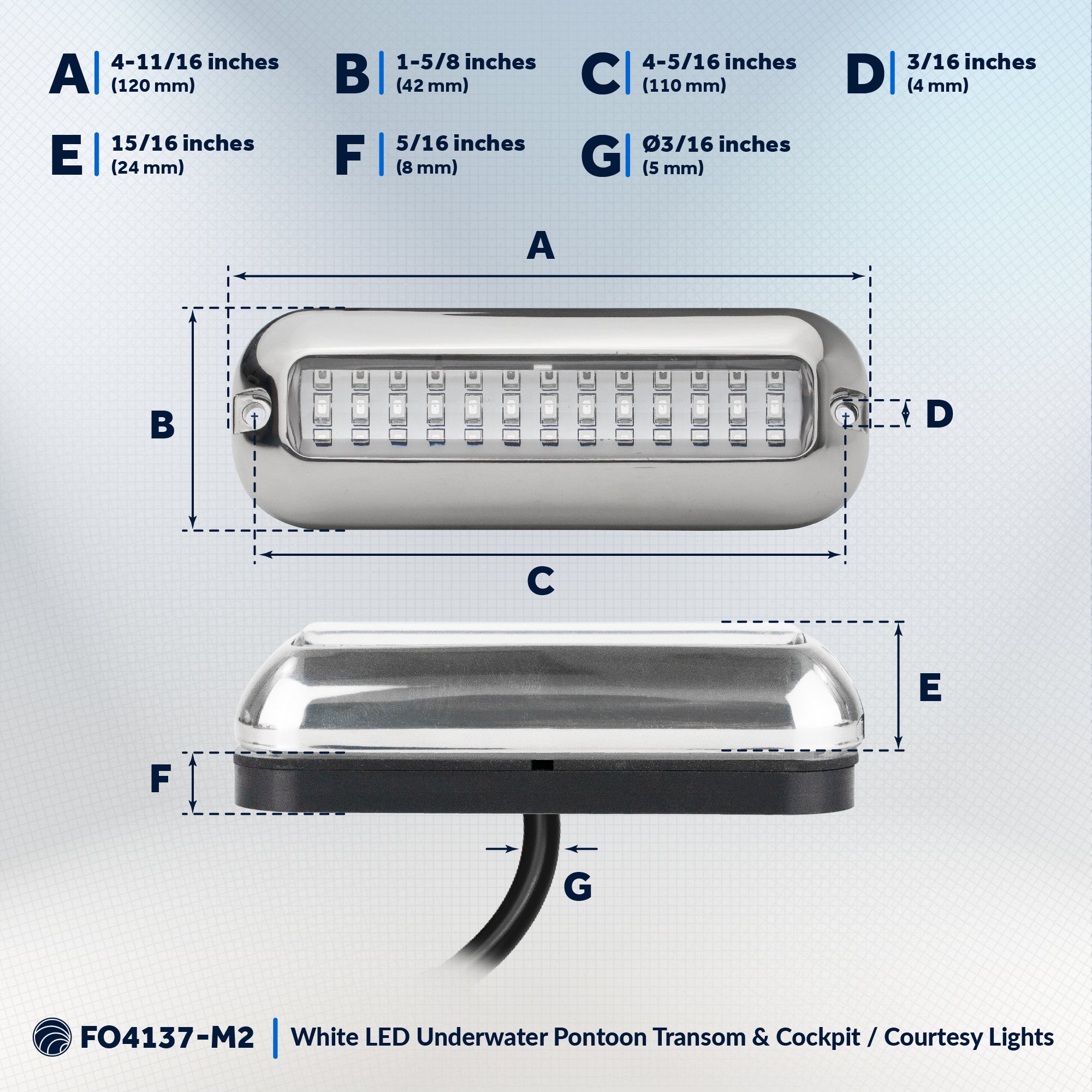 Underwater Transom Light, Stainless Steel, Cool White LED, 2-pack - FO4137-M2