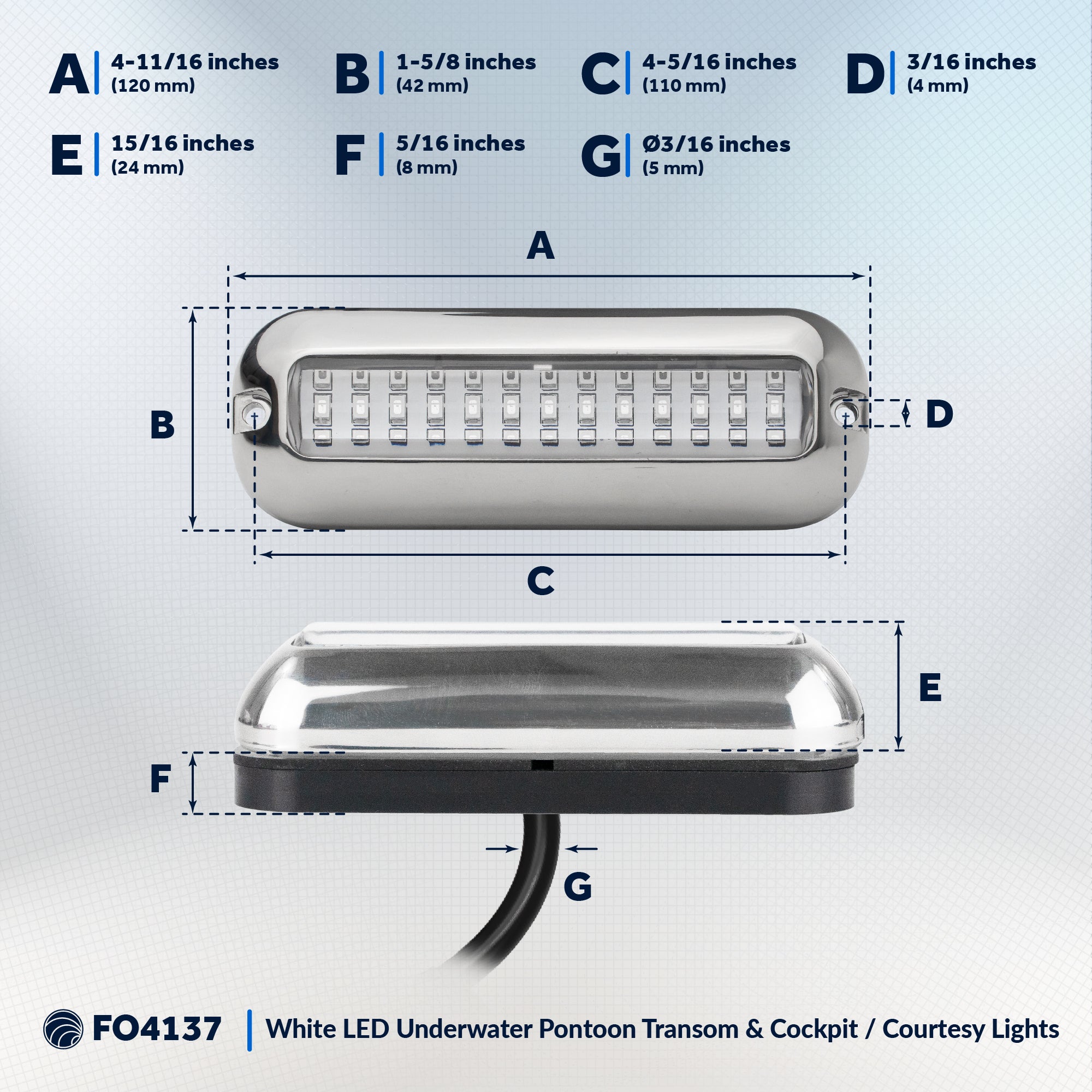 Underwater Transom Light, Stainless Steel, Cool White LED - FO4137