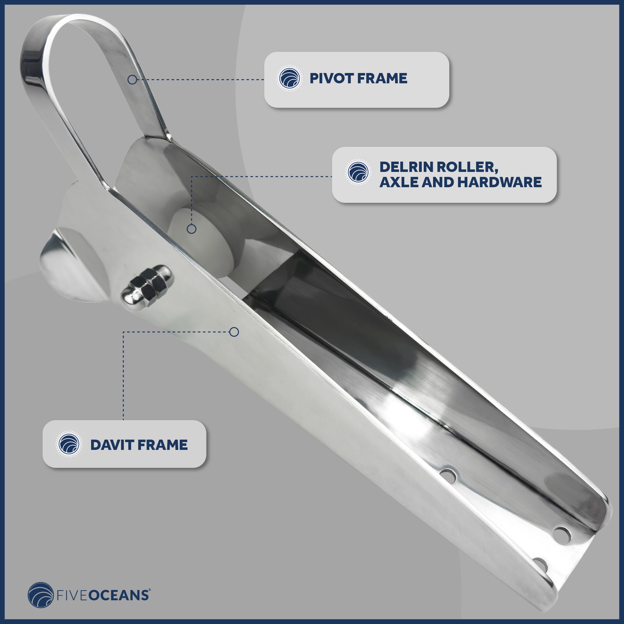 Fixed Anchor Bow Roller, Length 14-5/8", Stainless Steel - FO4183