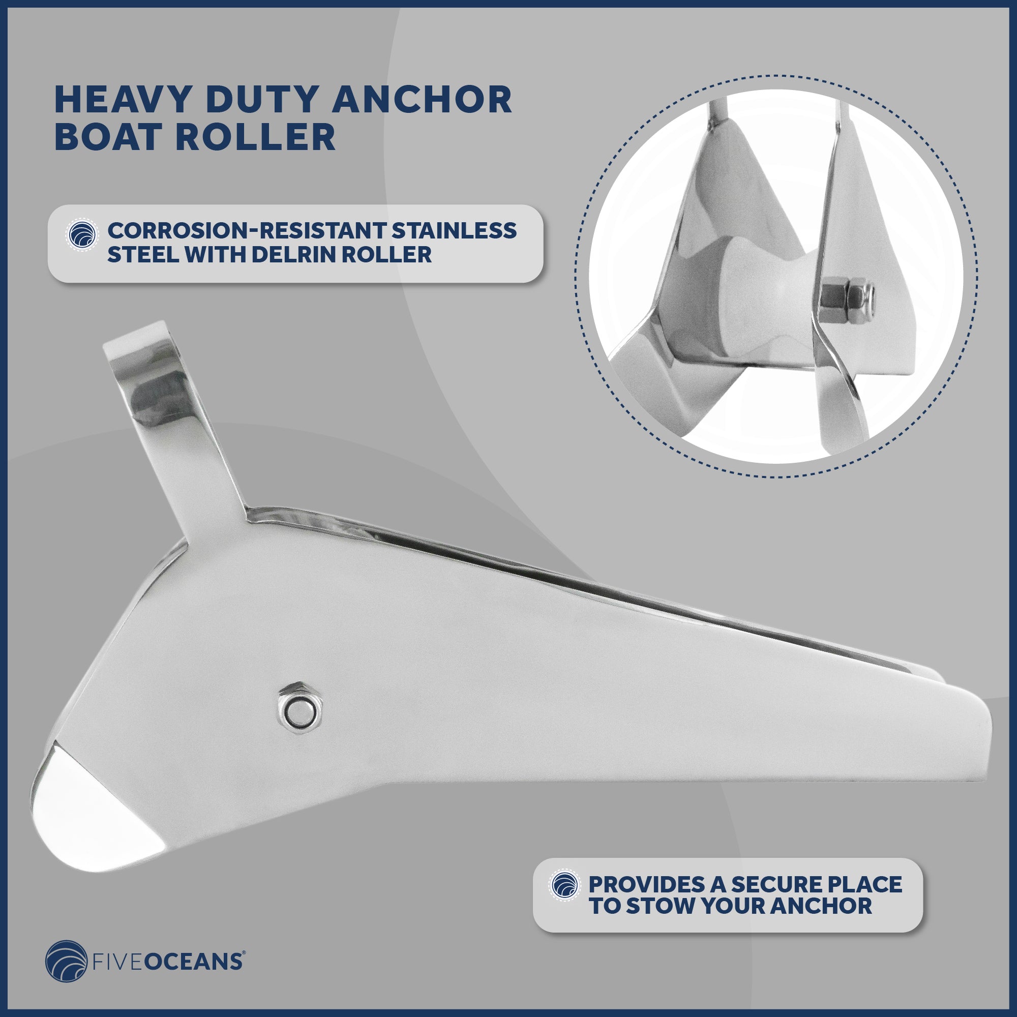 Fixed Anchor Bow Roller, Length 14-5/8", Stainless Steel - FO4183