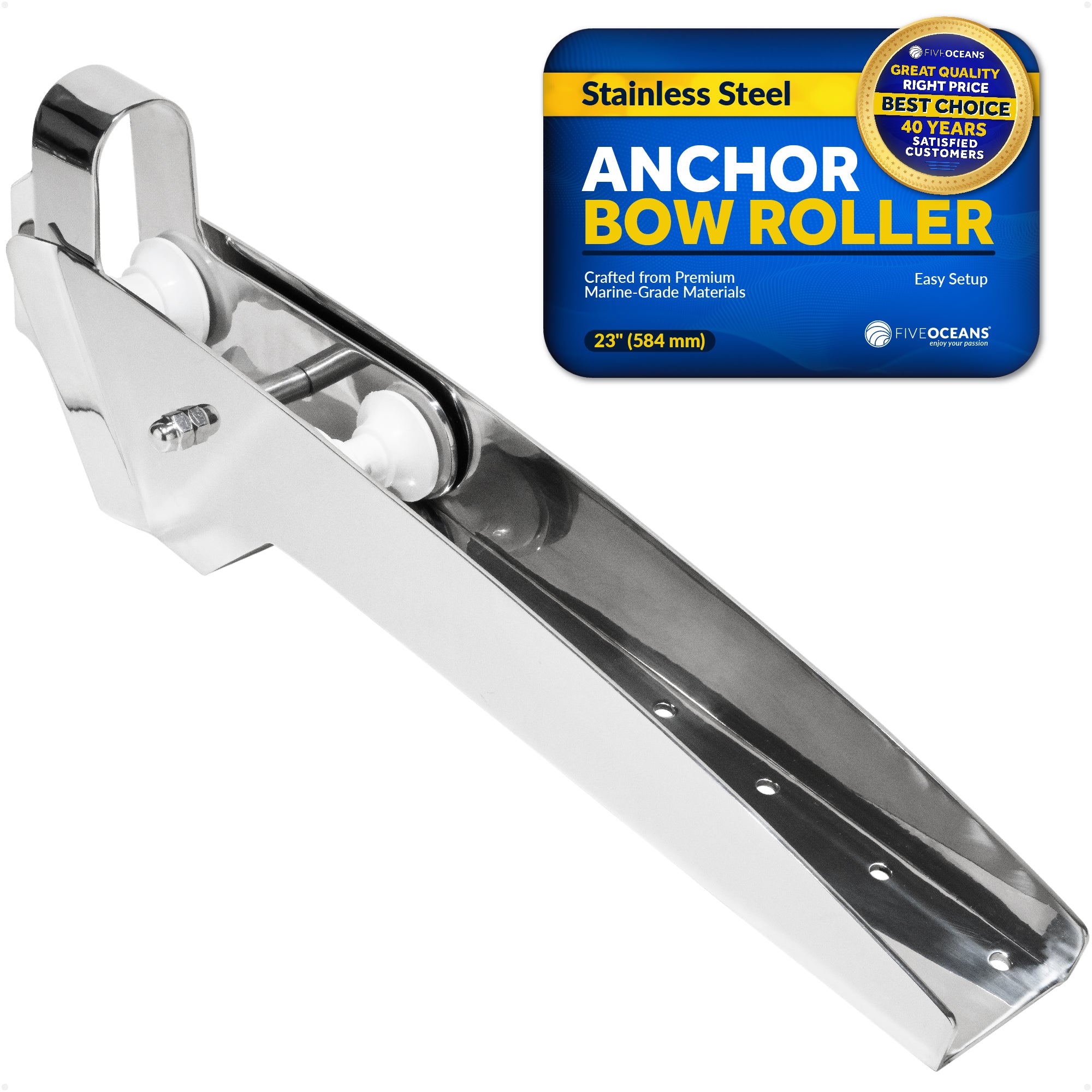 Pivoting Self-launching Anchor Bow Roller, Length 23&quot;, Stainless 