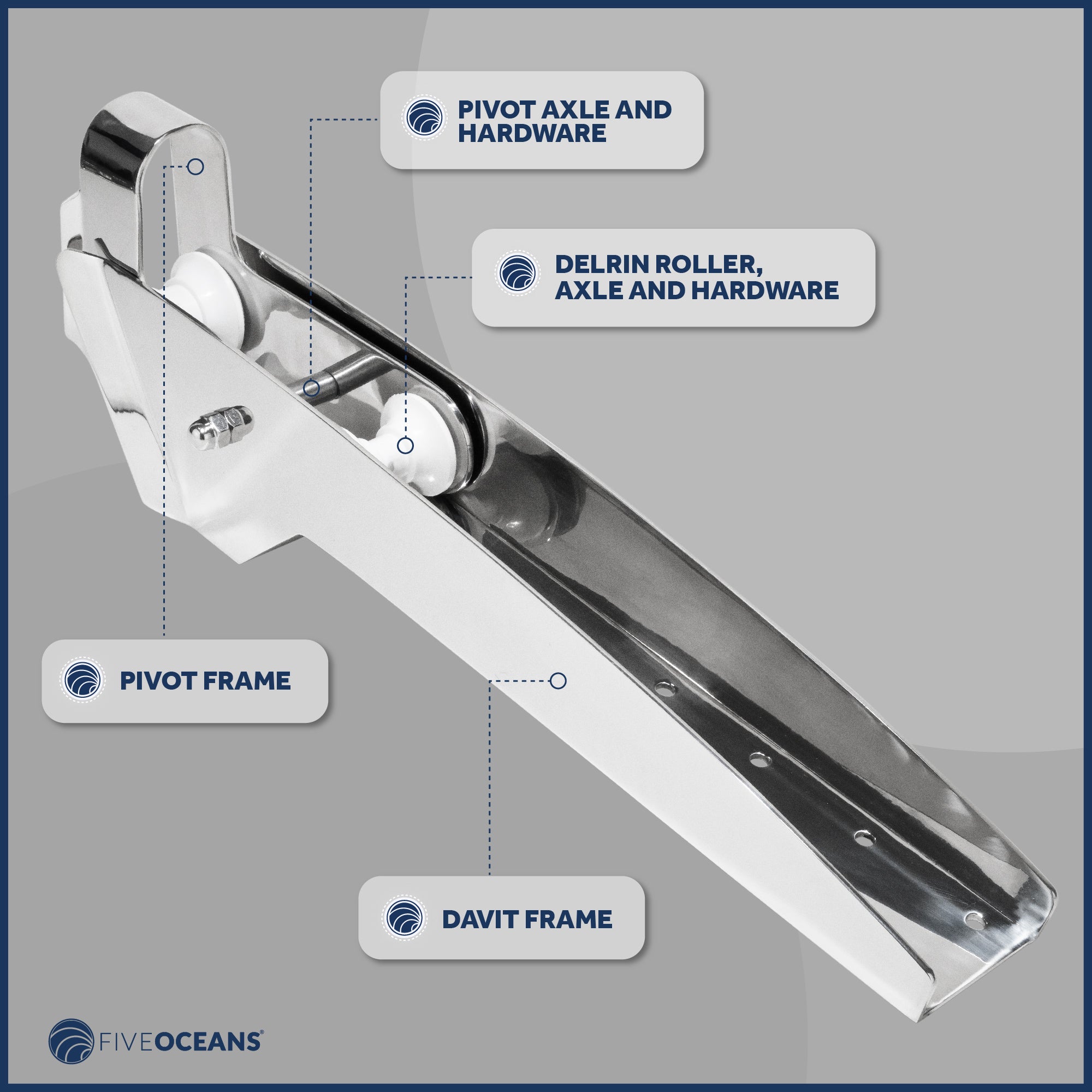 Pivoting Self-launching Anchor Bow Roller, Length 23", Stainless Steel - FO4185