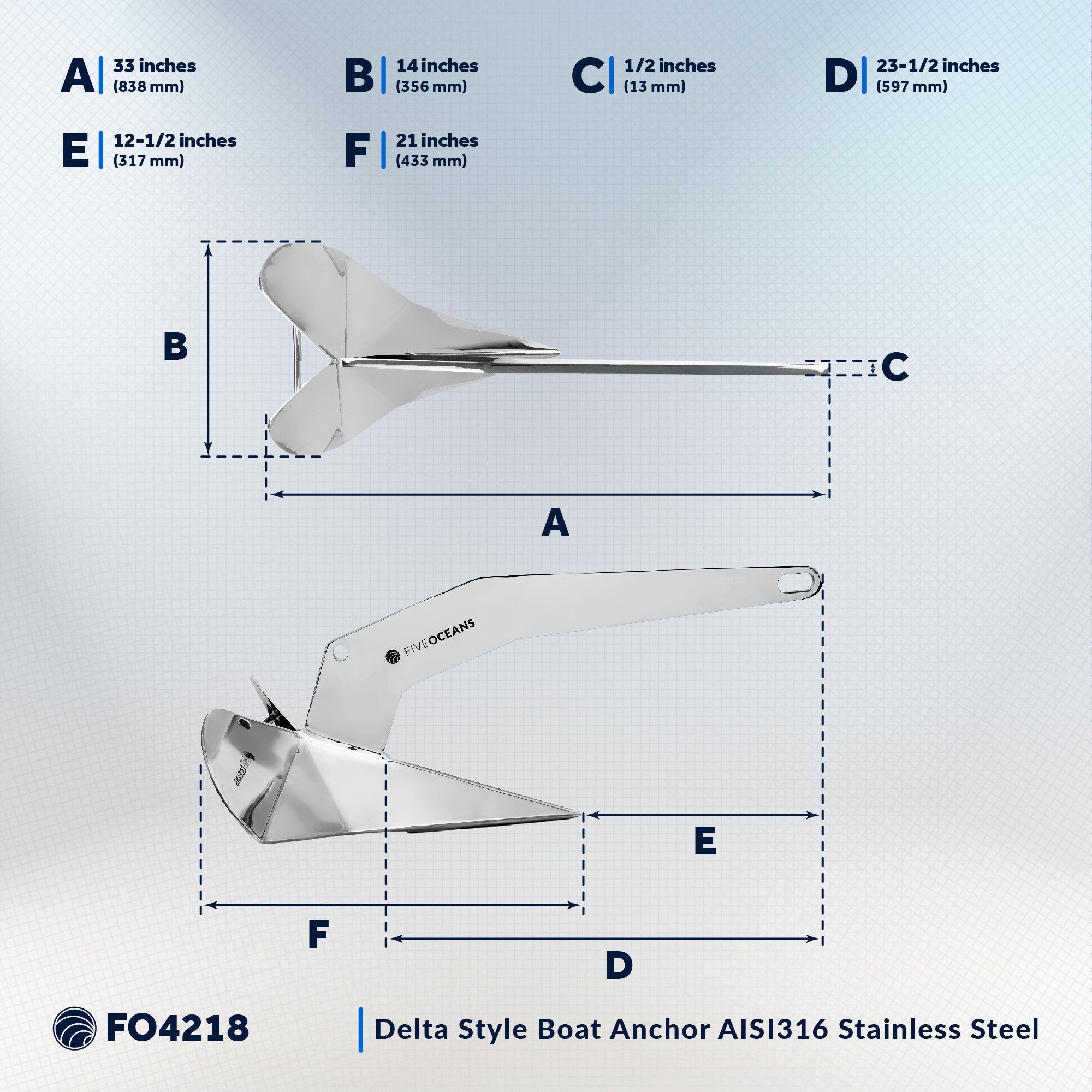 Delta Style Wing Anchor 33 Lb Stainless Steel FO4218