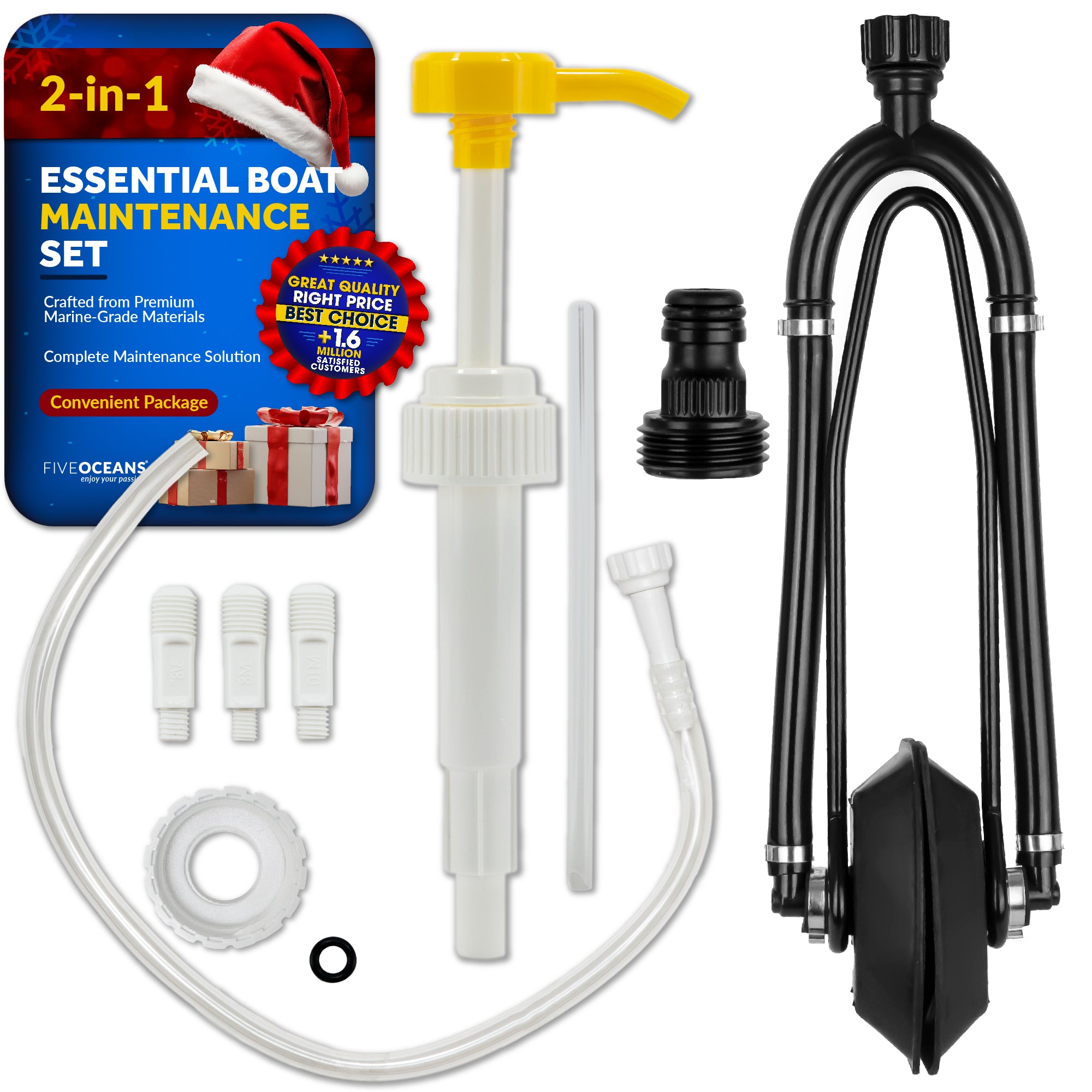 Universal Outboard Motor Flusher Dual Feed Rectangular Muffs & Gear Oil Pump Set - FO4241-4770