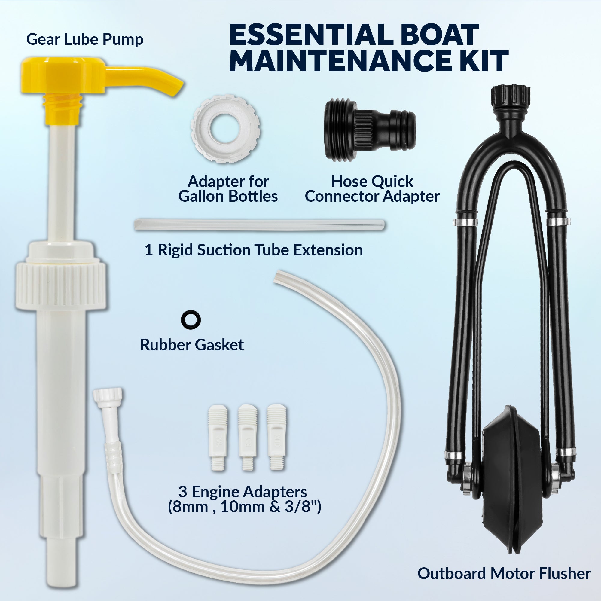 Universal Outboard Motor Flusher Dual Feed Rectangular Muffs & Gear Oil Pump Set - FO4241-4770