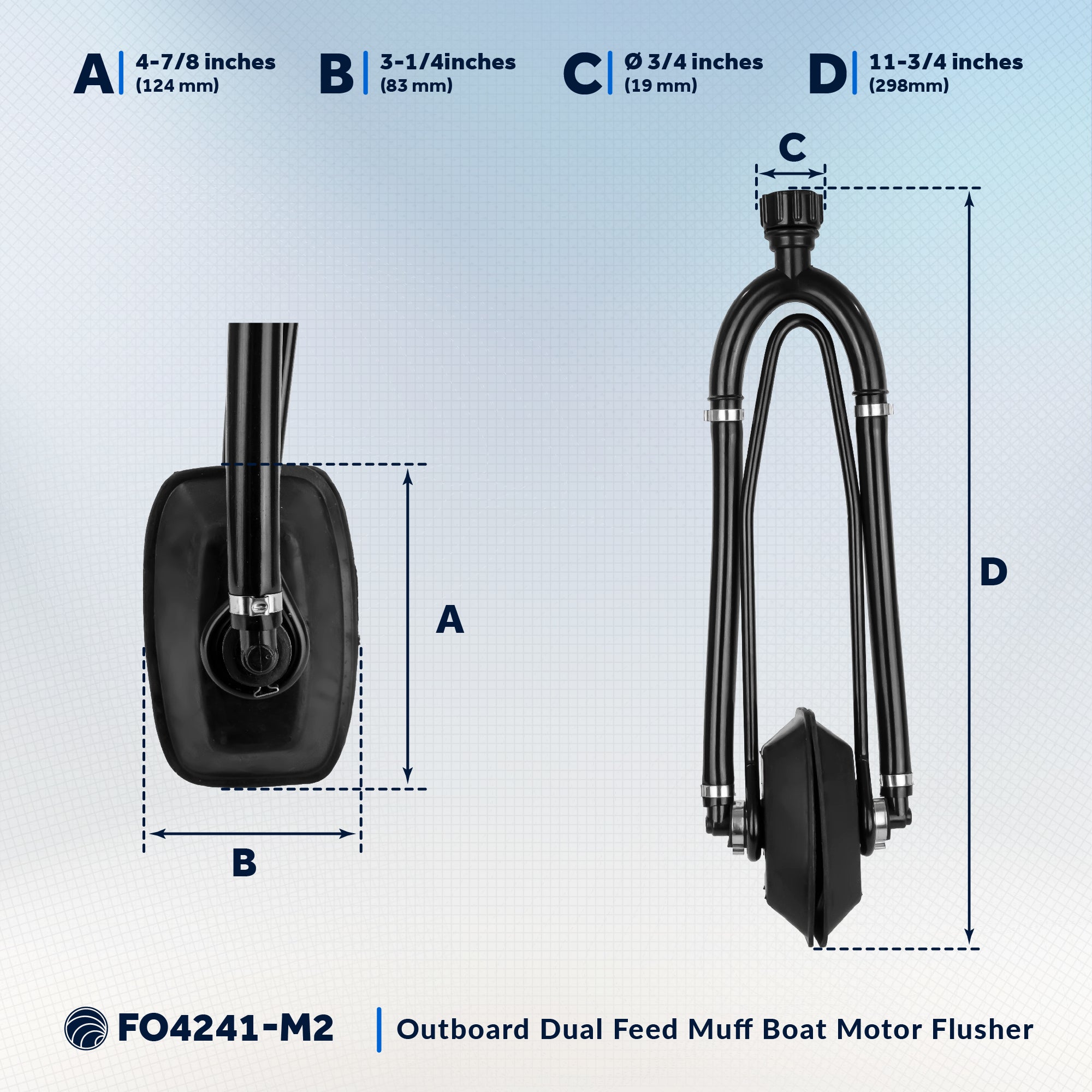 Dual Feed Muff Boat Motor Flusher, Rectangular Muffs - 2-Pack - FO4241-M2