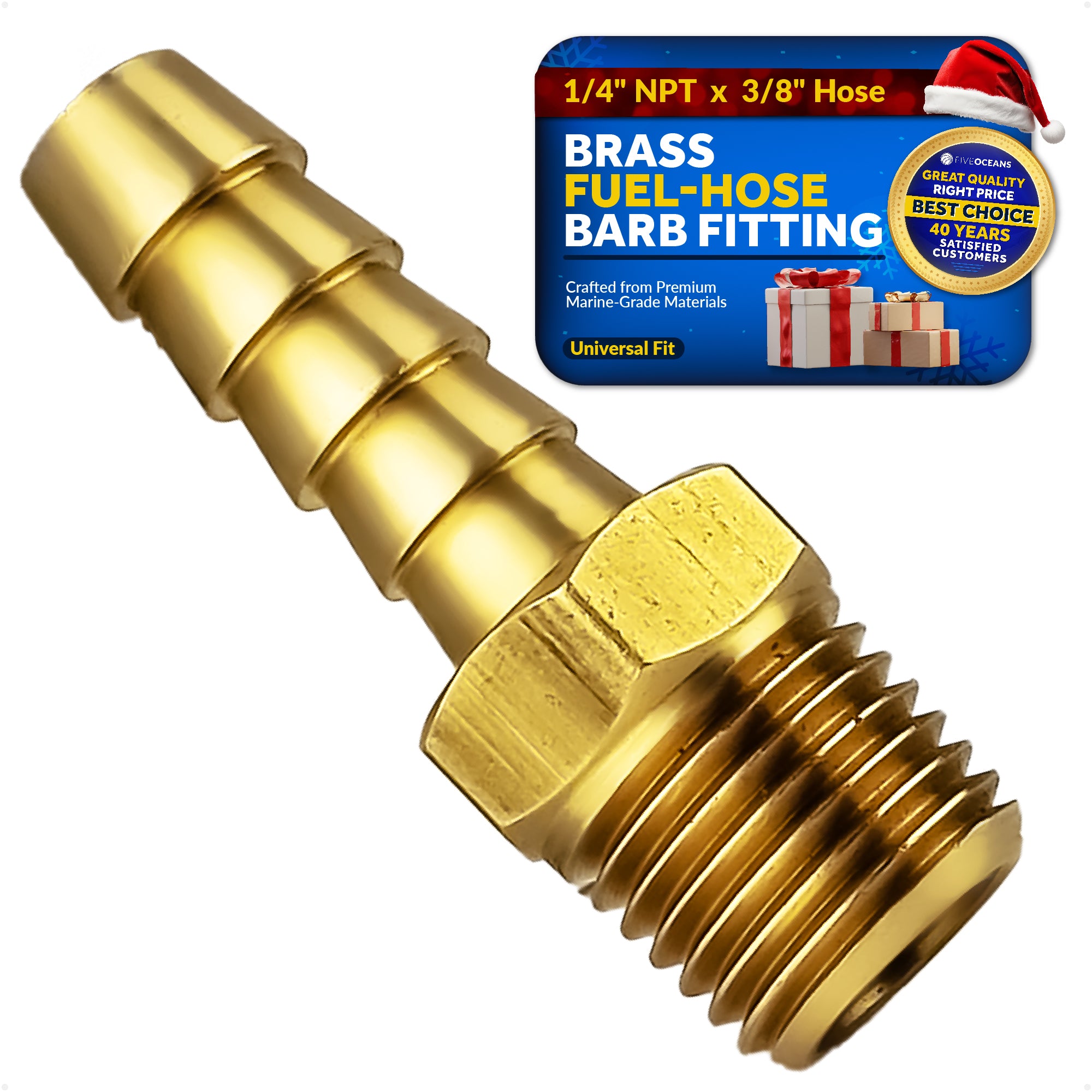 Brass Fuel Hose Barb 1/4" NPT Thread x 3/8" Hose - FO4277