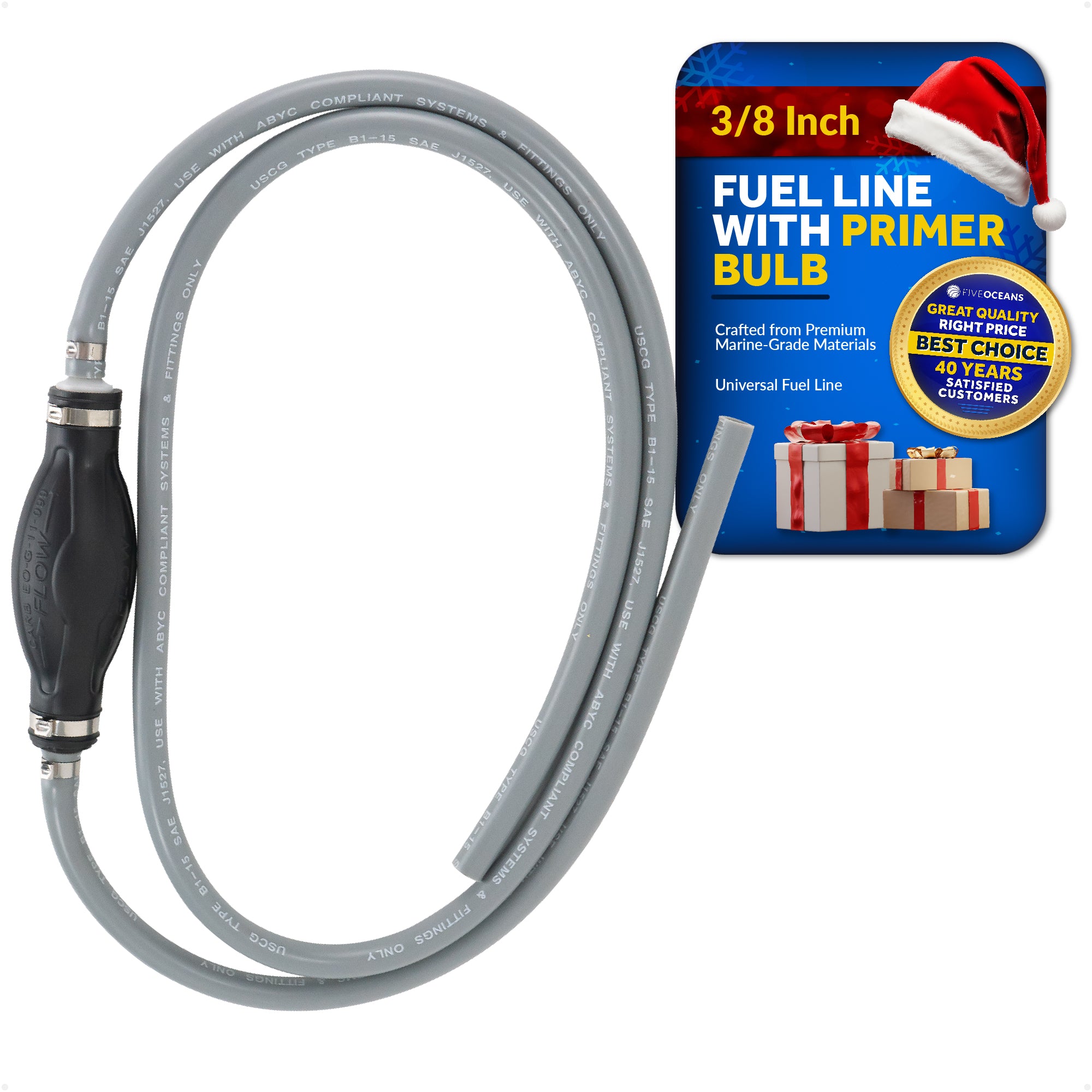 3/8" Universal Outboard Fuel Line with Primer Bulb, 6-Foot Long, 6' Long, EPA/CARB - FO4280