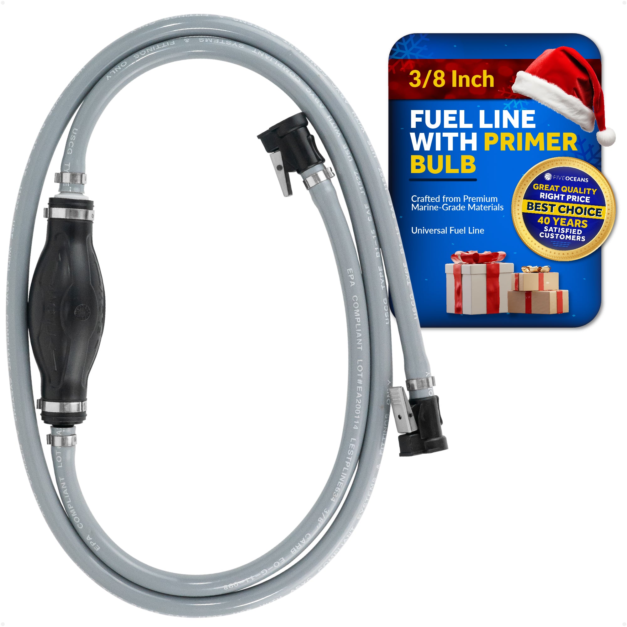 3/8" Outboard Motor Fuel Line with Primer Bulb for OMC/Johnson/Evinrude, 6' Long, EPA/CARB - FO4281 - Five Oceans