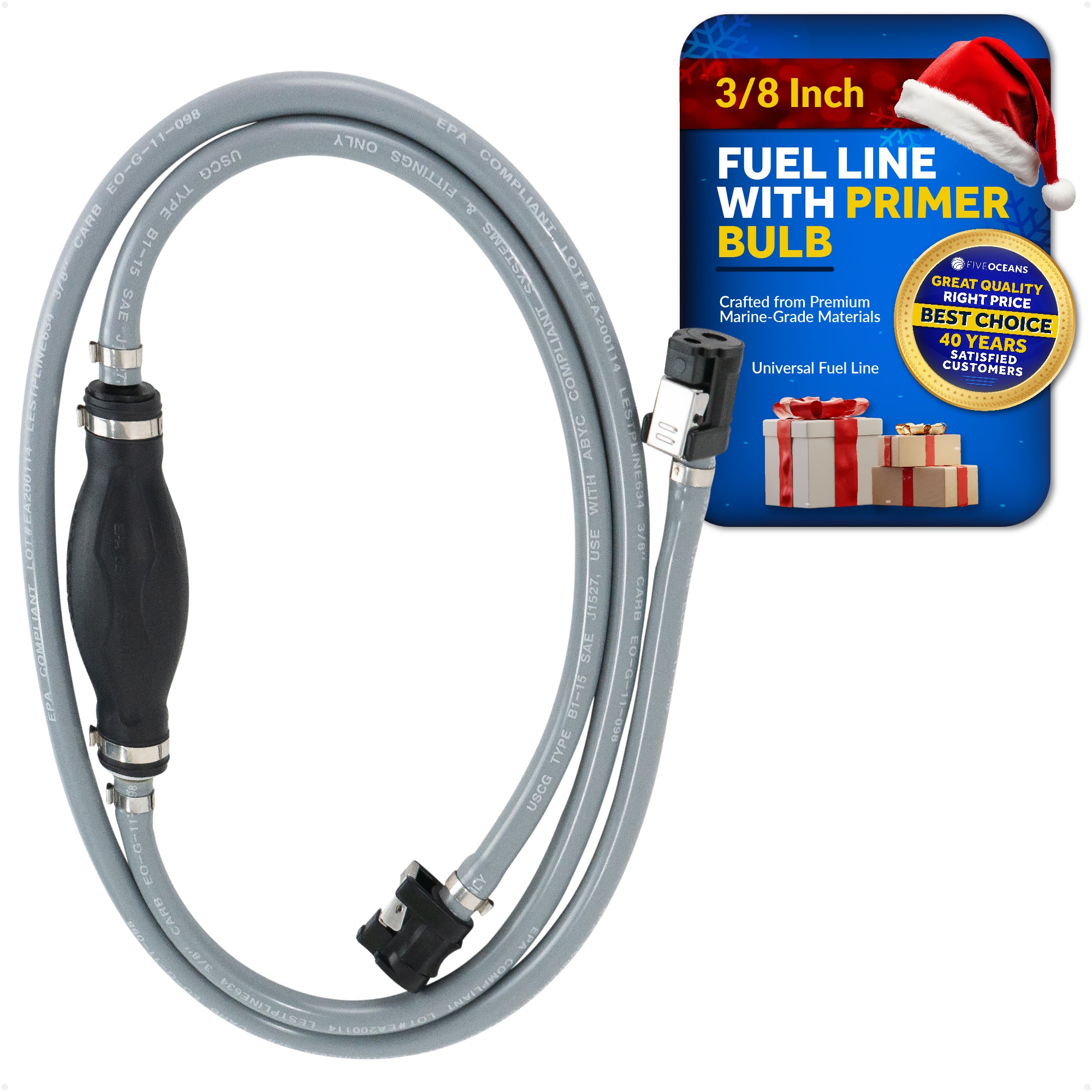 3/8" Outboard Motor Fuel Line with Primer Bulb for Yamaha/Mercury, 6' Long, EPA/CARB - FO4285