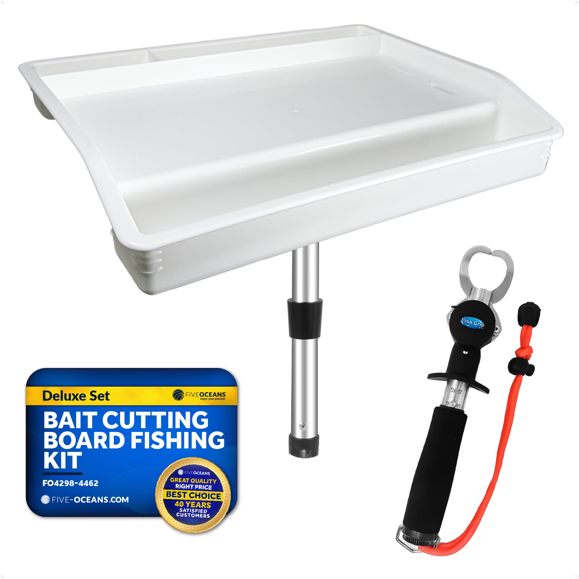 Deluxe Bait Cutting Board Rod Holder Mount & Stainless Steel Fish Gripper Fishing Set - FO4298-4462