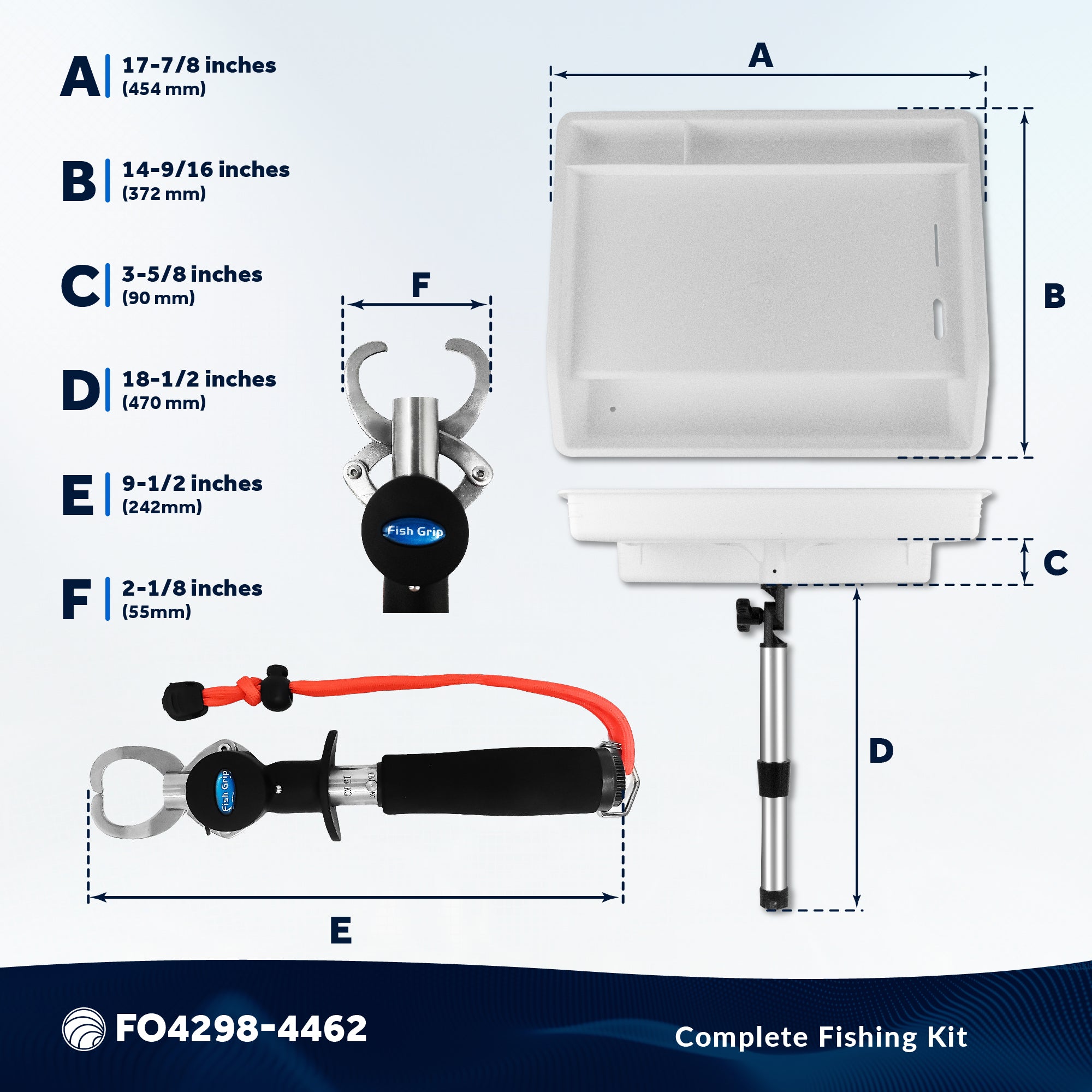 Deluxe Bait Cutting Board Rod Holder Mount & Stainless Steel Fish Gripper Fishing Set - FO4298-4462