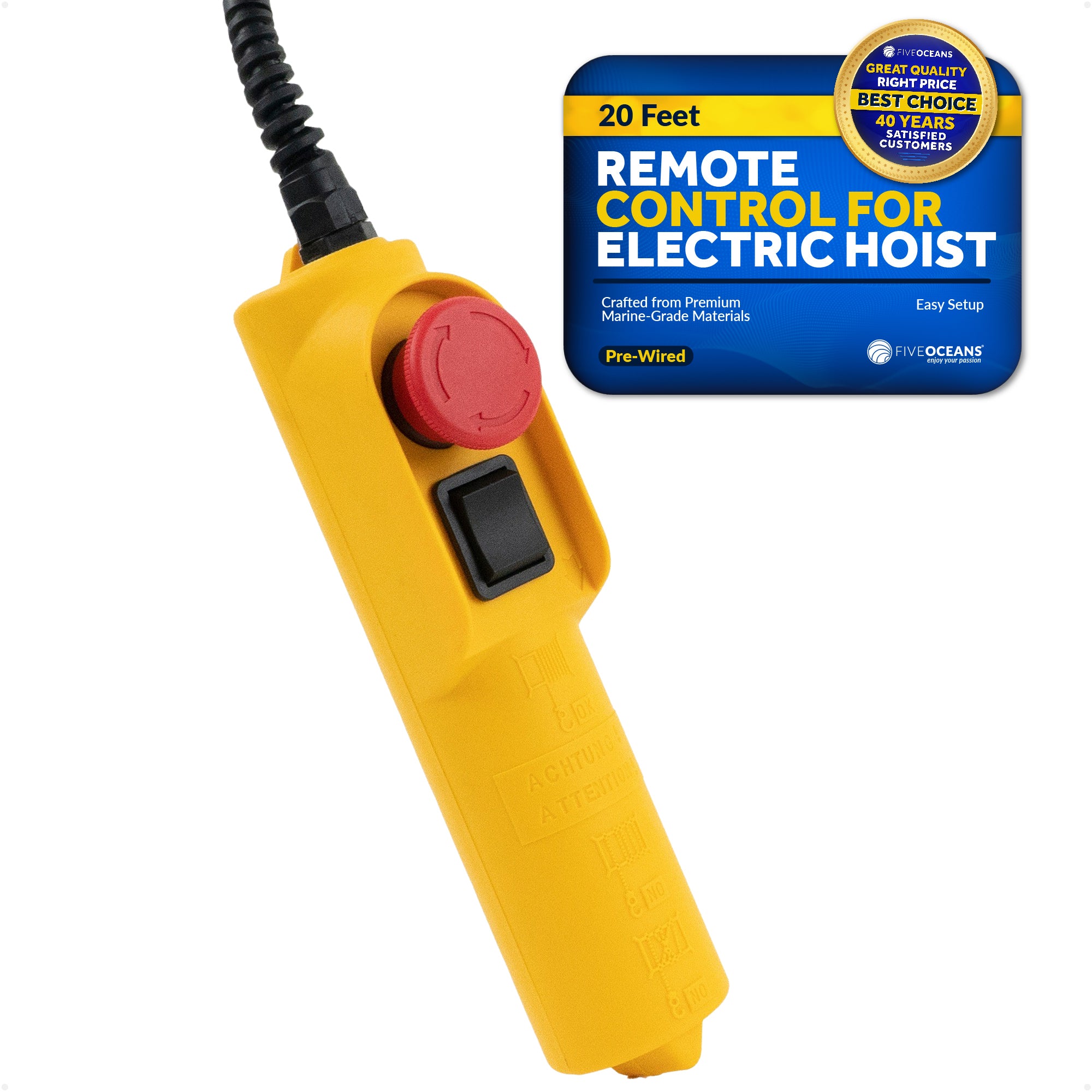 Electric Hoist Remote Control, 20' Cable Lenght - FO4319 - Five Oceans