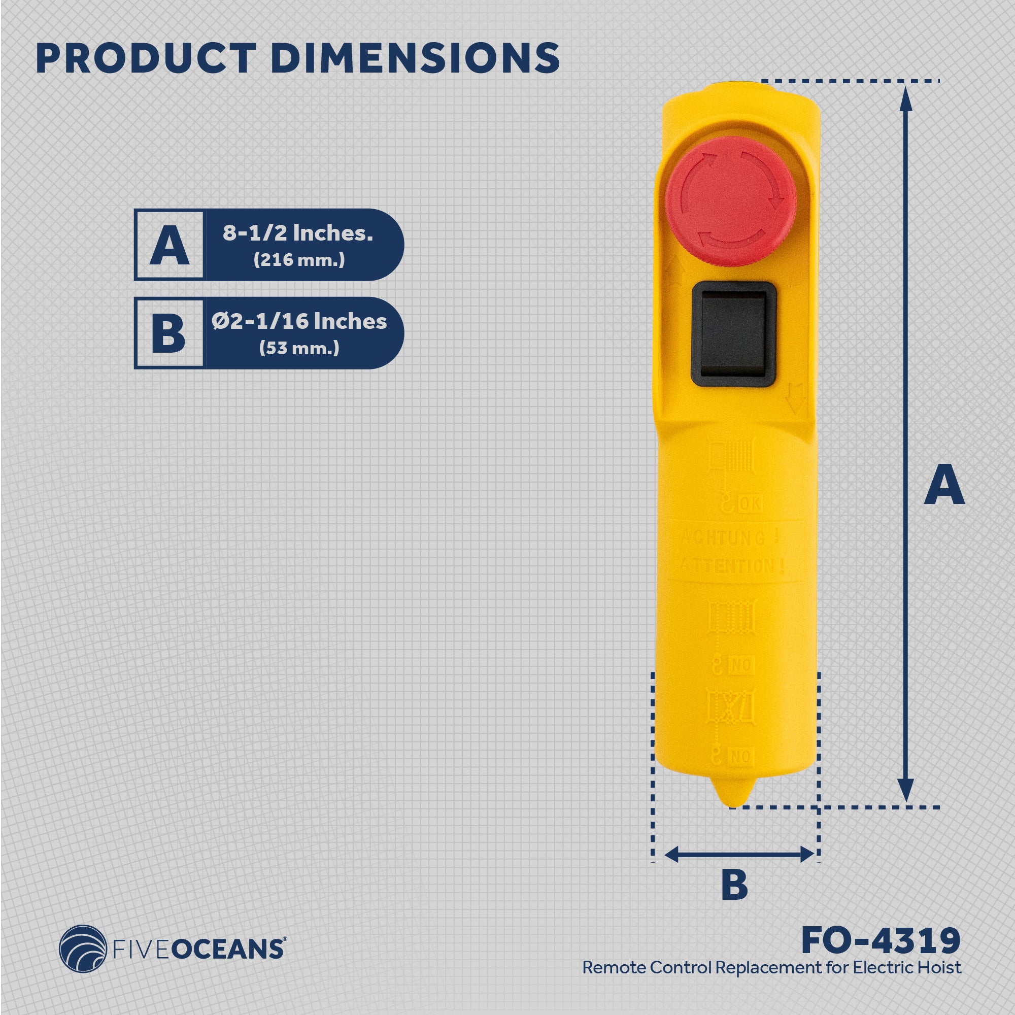 Electric Hoist Remote Control, 20' Cable Lenght - FO4319 - Five Oceans