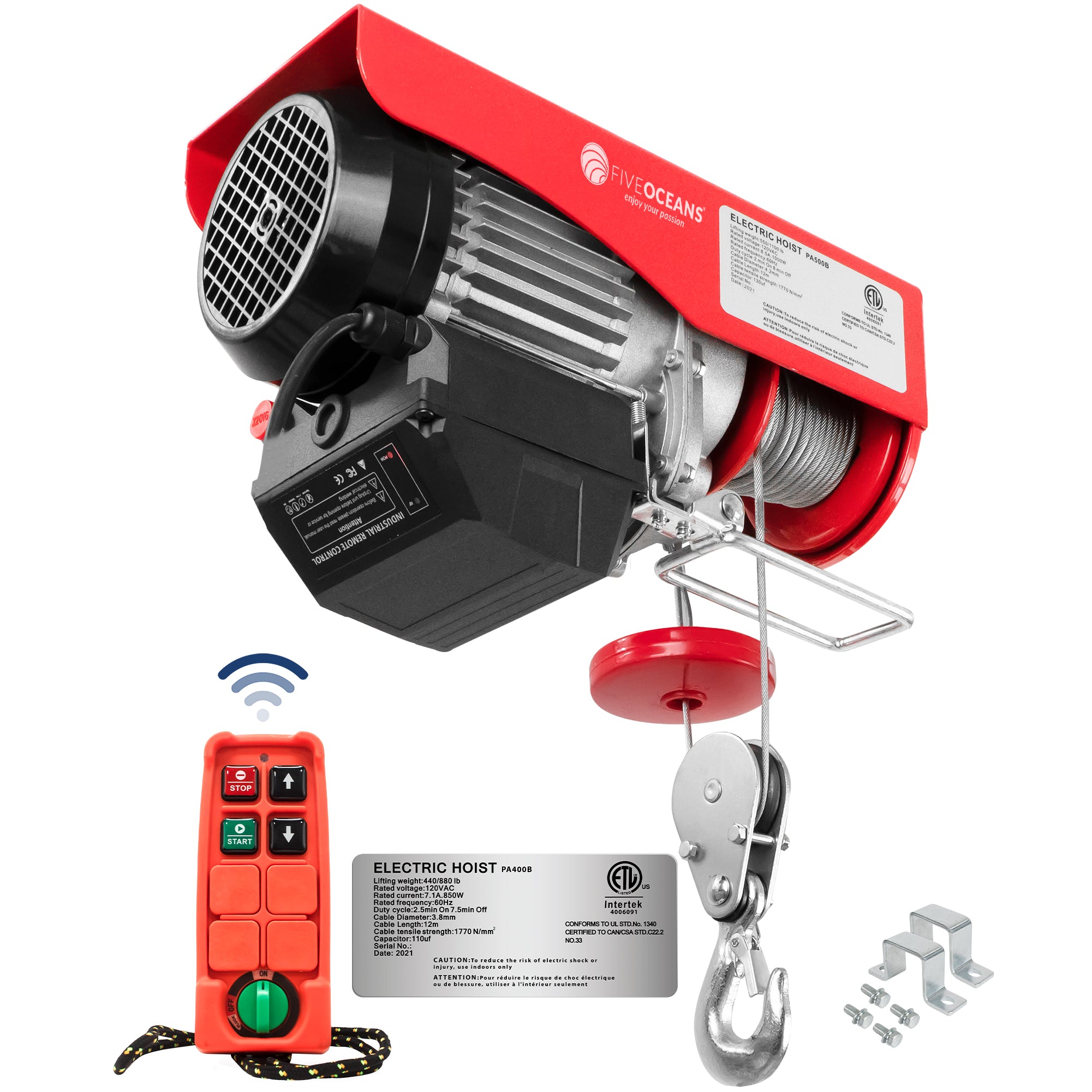 Electric Hoist, 880 Lb Electric Winch, Wireless Remote Control 110V - FO4401