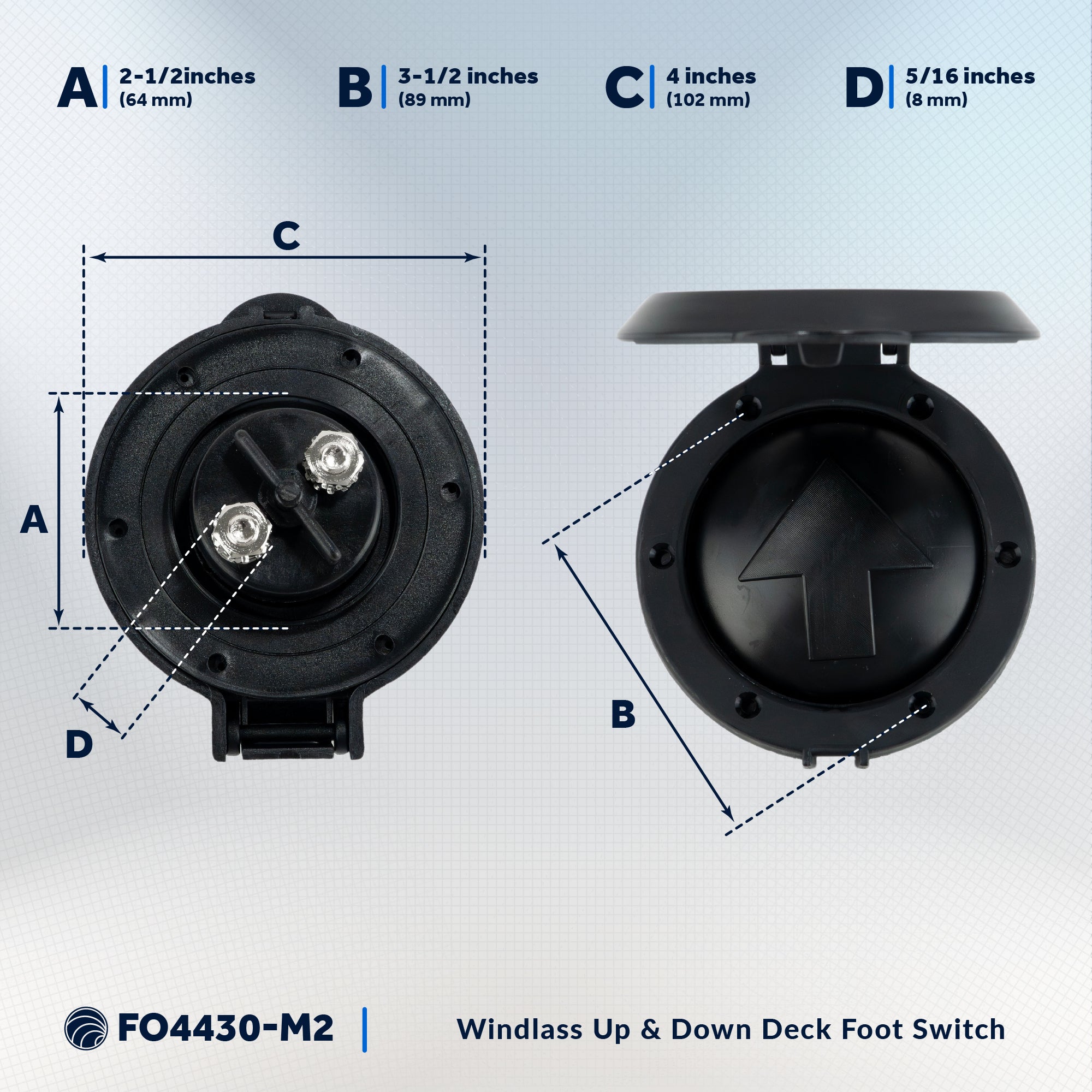 Heavy-Duty Windlass Up/Down Deck Foot Switch, 12V, 4" Diameter - FO4430-M2 - Five Oceans