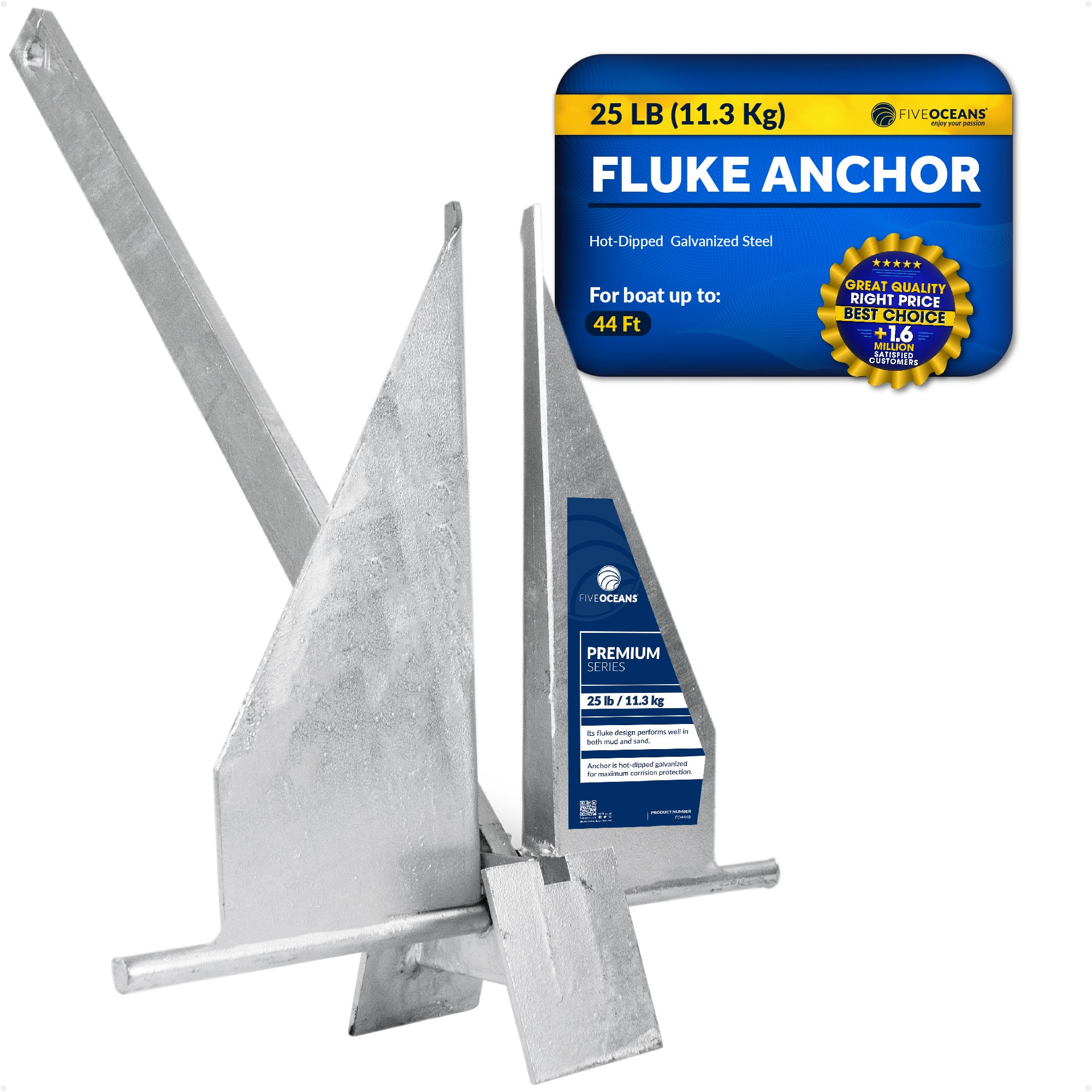 Fluke Anchor, 25 Lb, Hot Dipped Galvanized Steel - FO4448 - Five Oceans