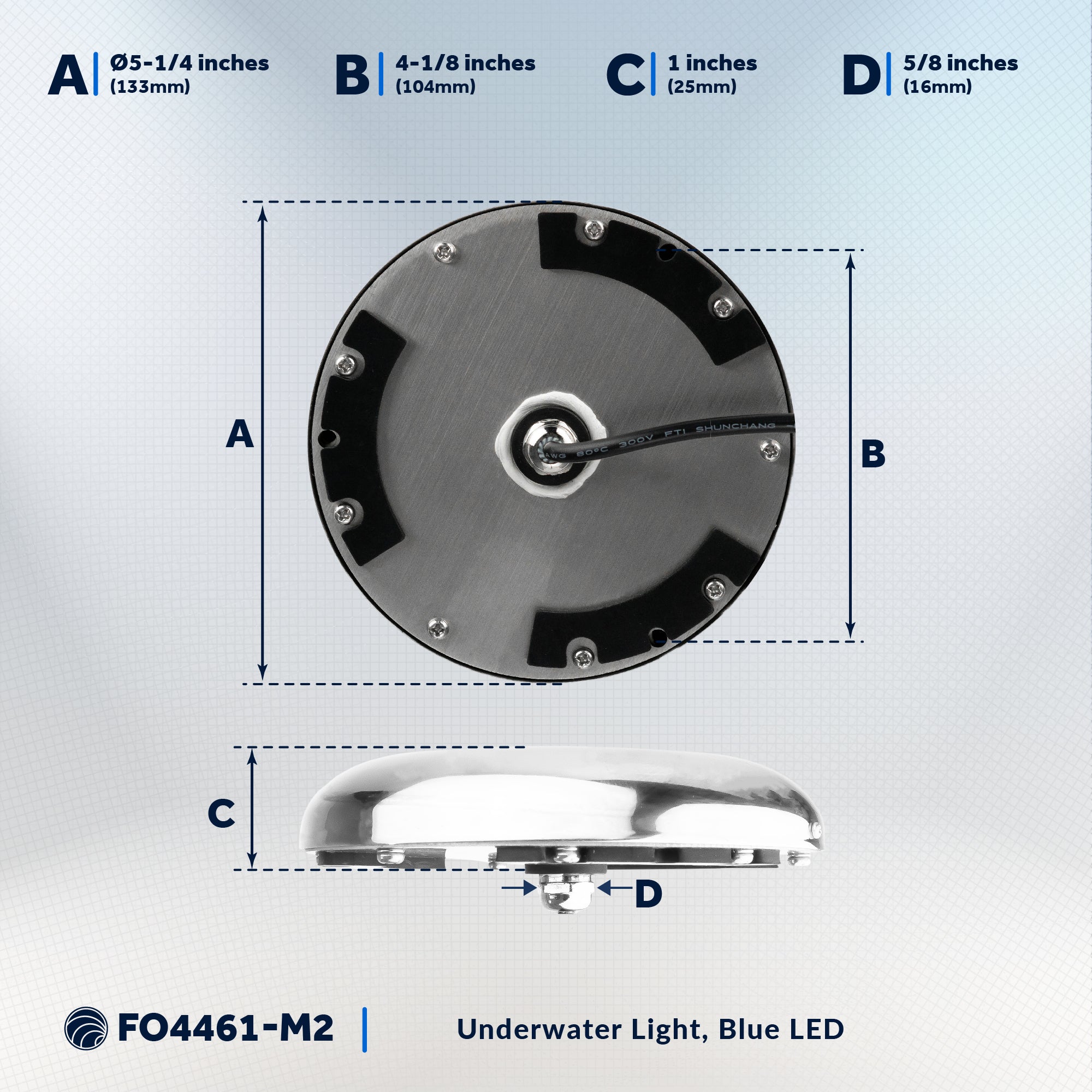 LED Underwater Transom Light, Stainless Steel Bezel, Blue, 2-Pack - FO4461-M2