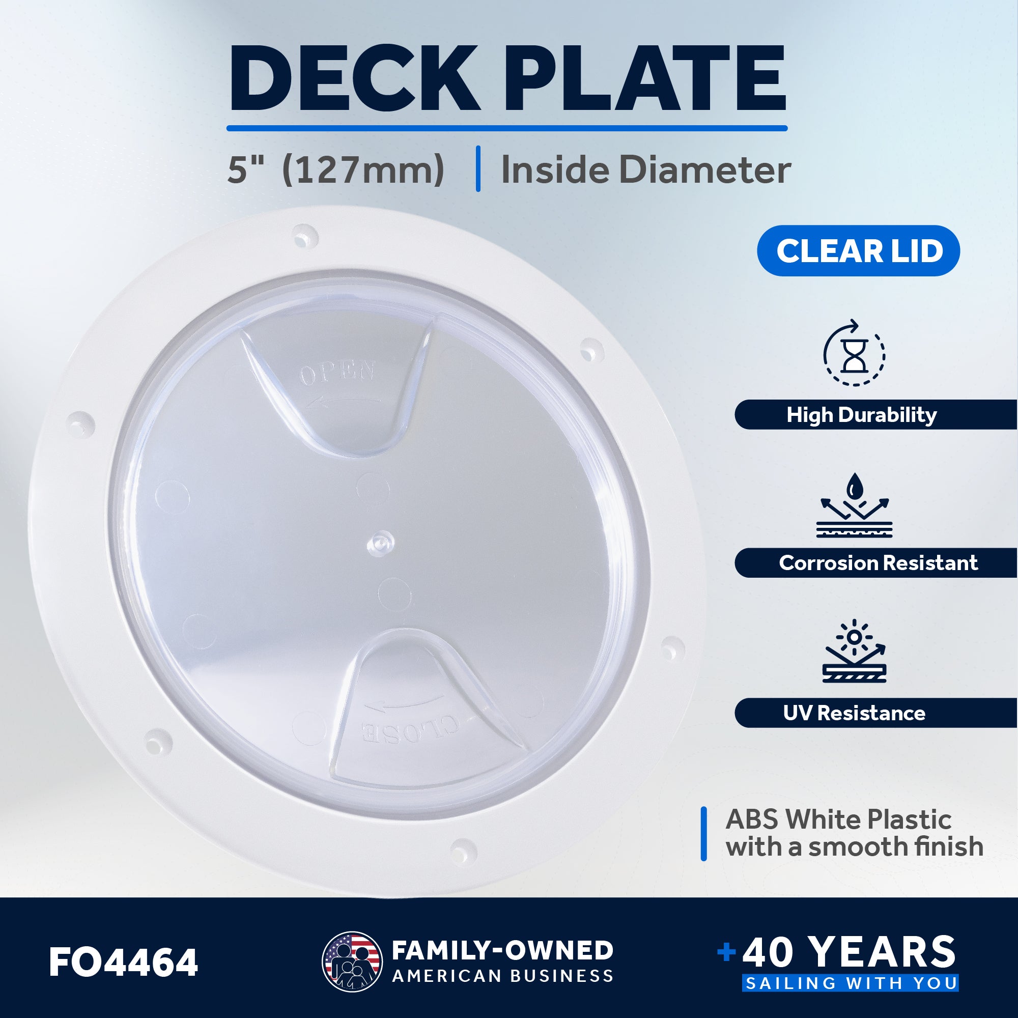 5" Deck Plate, Round White with Clear Lid - FO4464