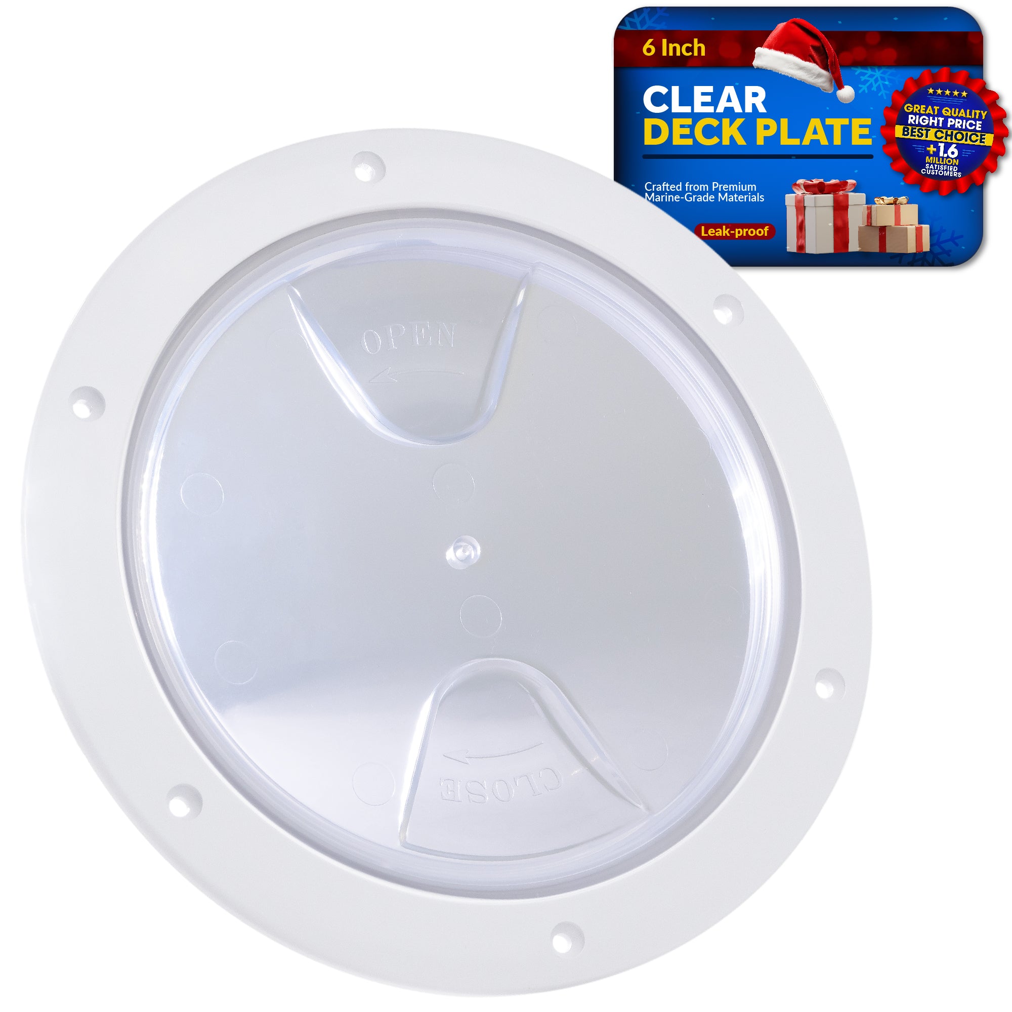 6" Deck Plate, Round White with Clear Lid - FO4465