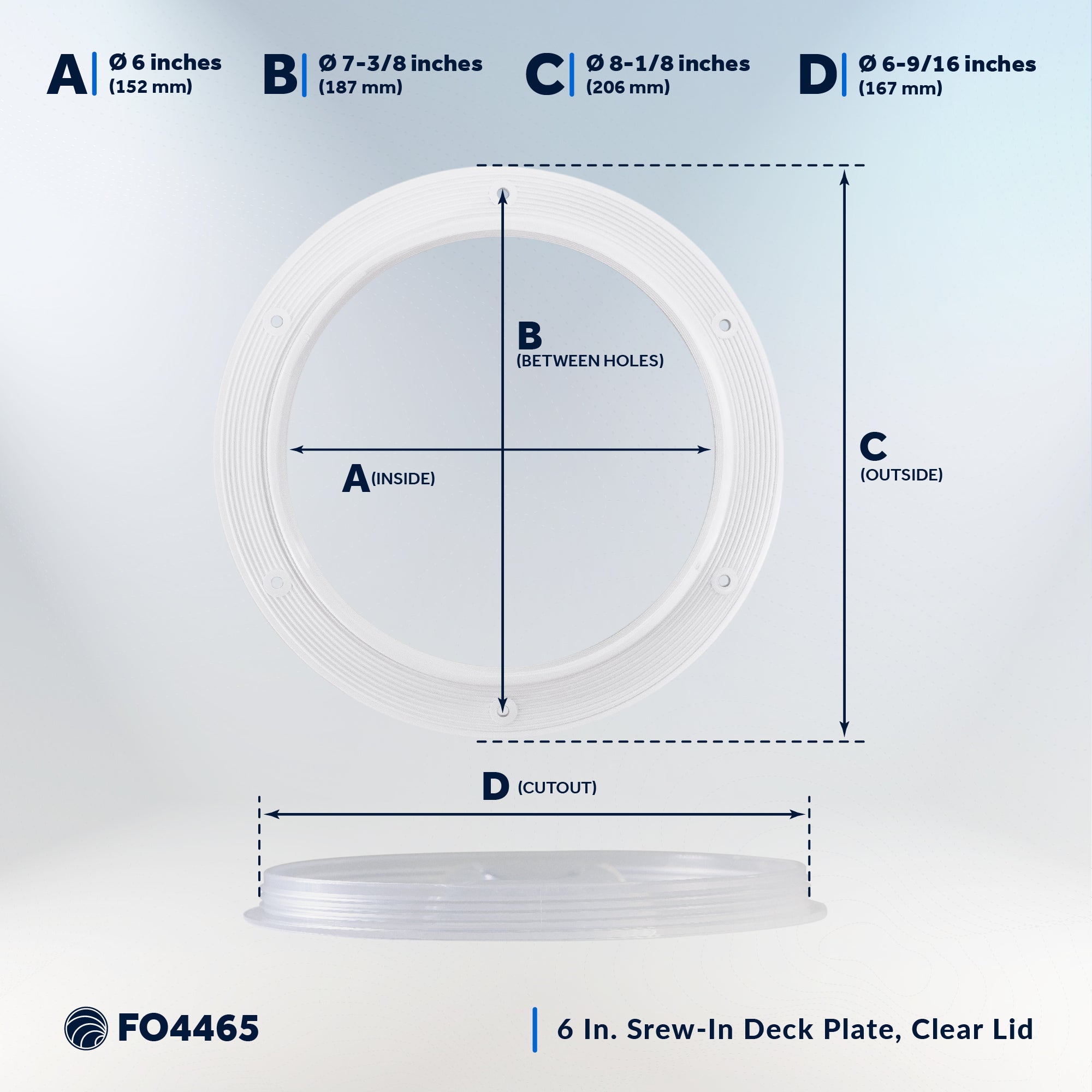 6" Deck Plate, Round White with Clear Lid - FO4465