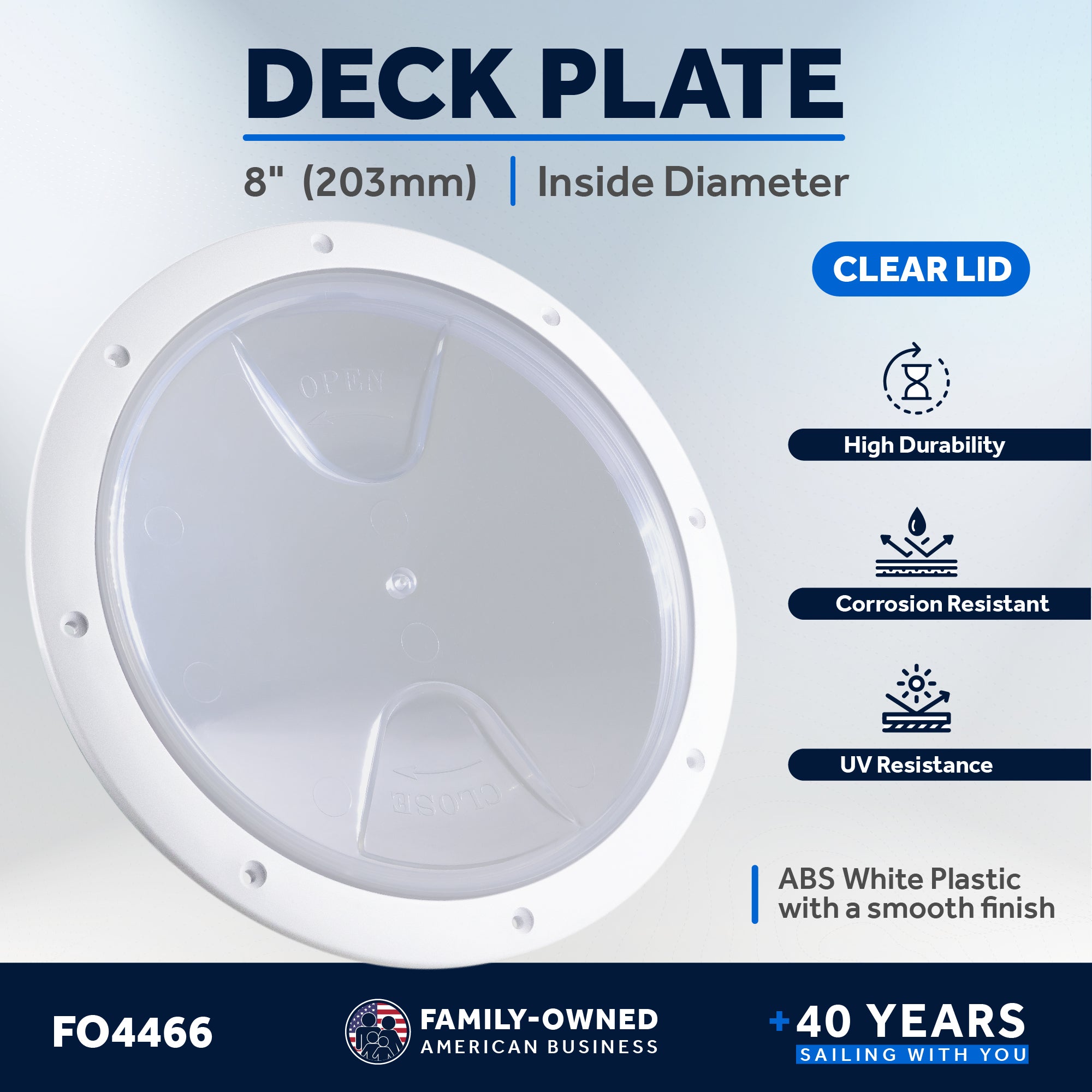 8" Deck Plate, Round White with Clear Lid - FO4466