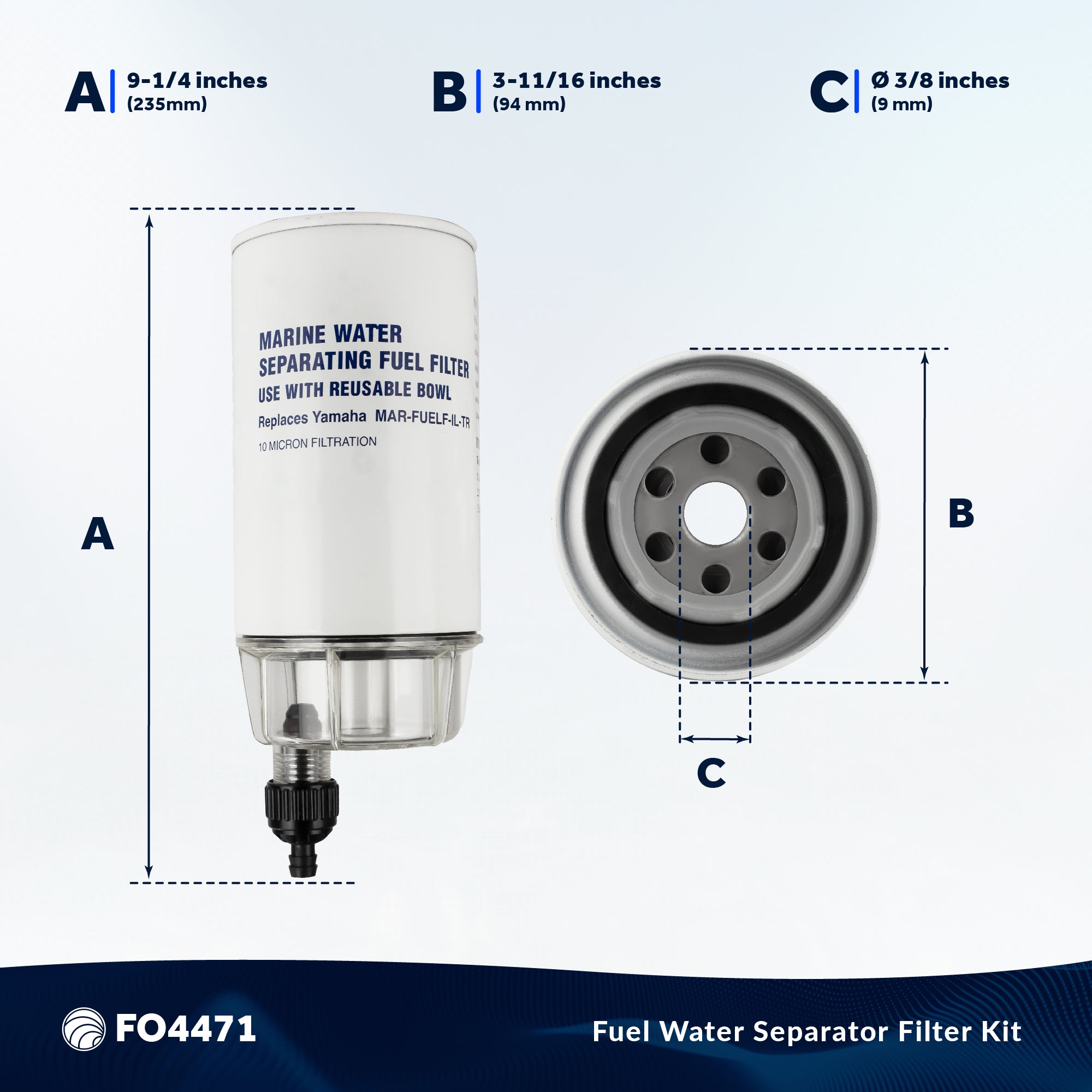 Fuel Filter Water Separator with Clear Bowl for MAR-FUELF-IL-TR - 4471