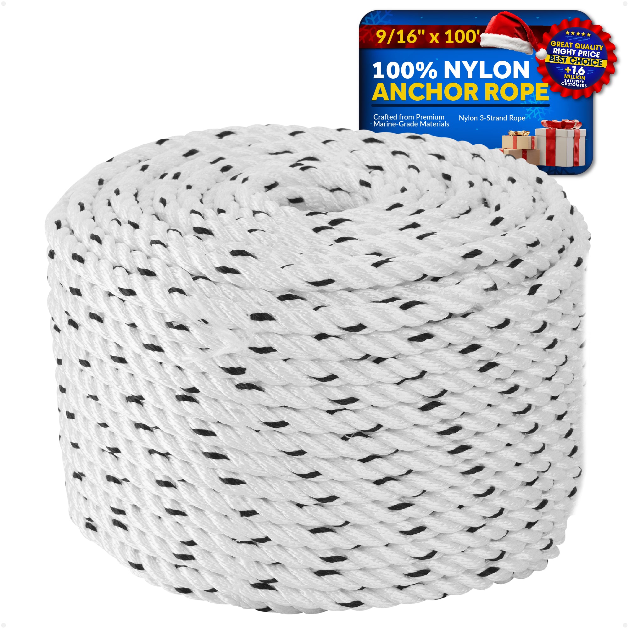 Boat Anchor Rope 9/16" x 100', 3-Strand Nylon - FO4487-M100