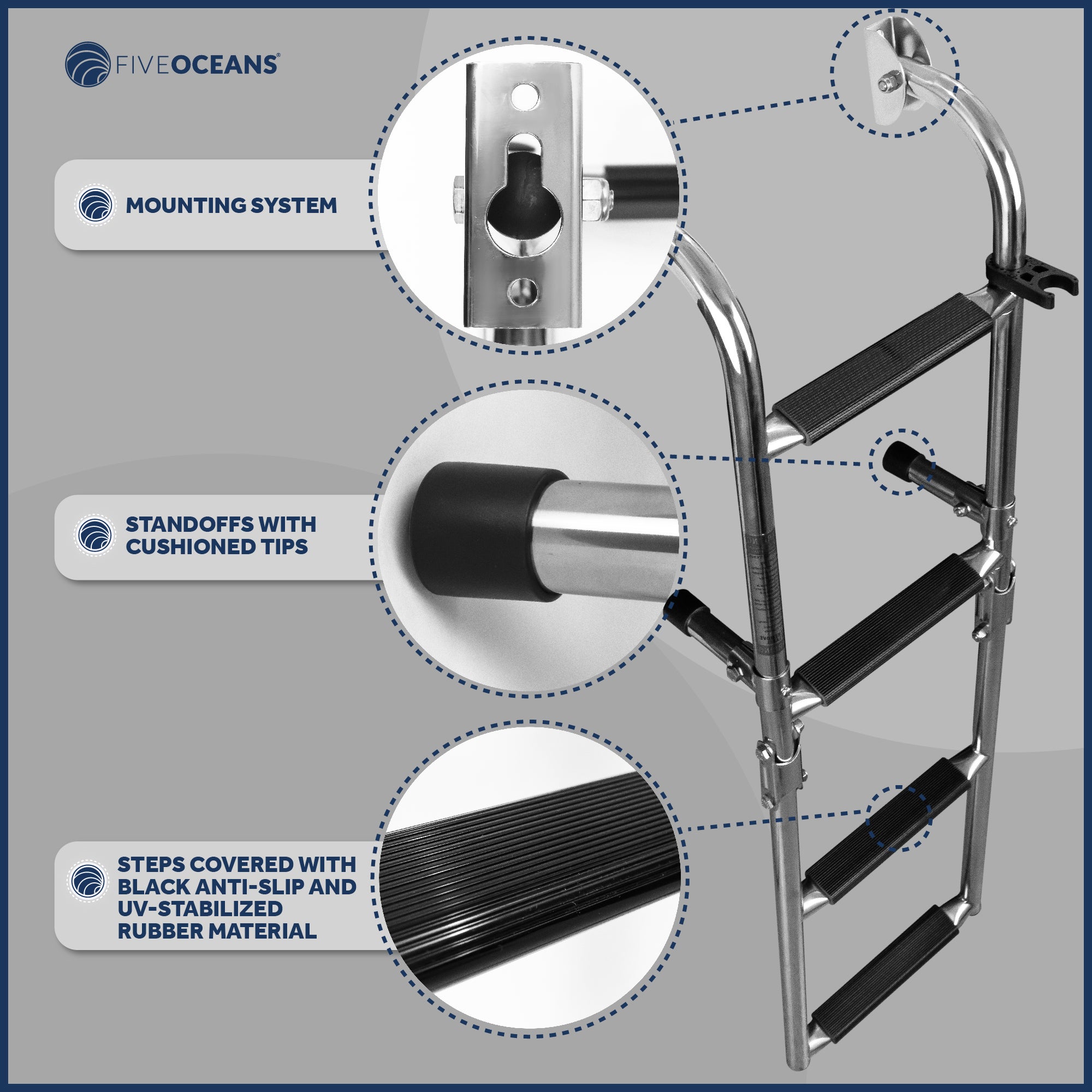 4 Step Boat Folding Ladder, Stainless Steel - FO4500