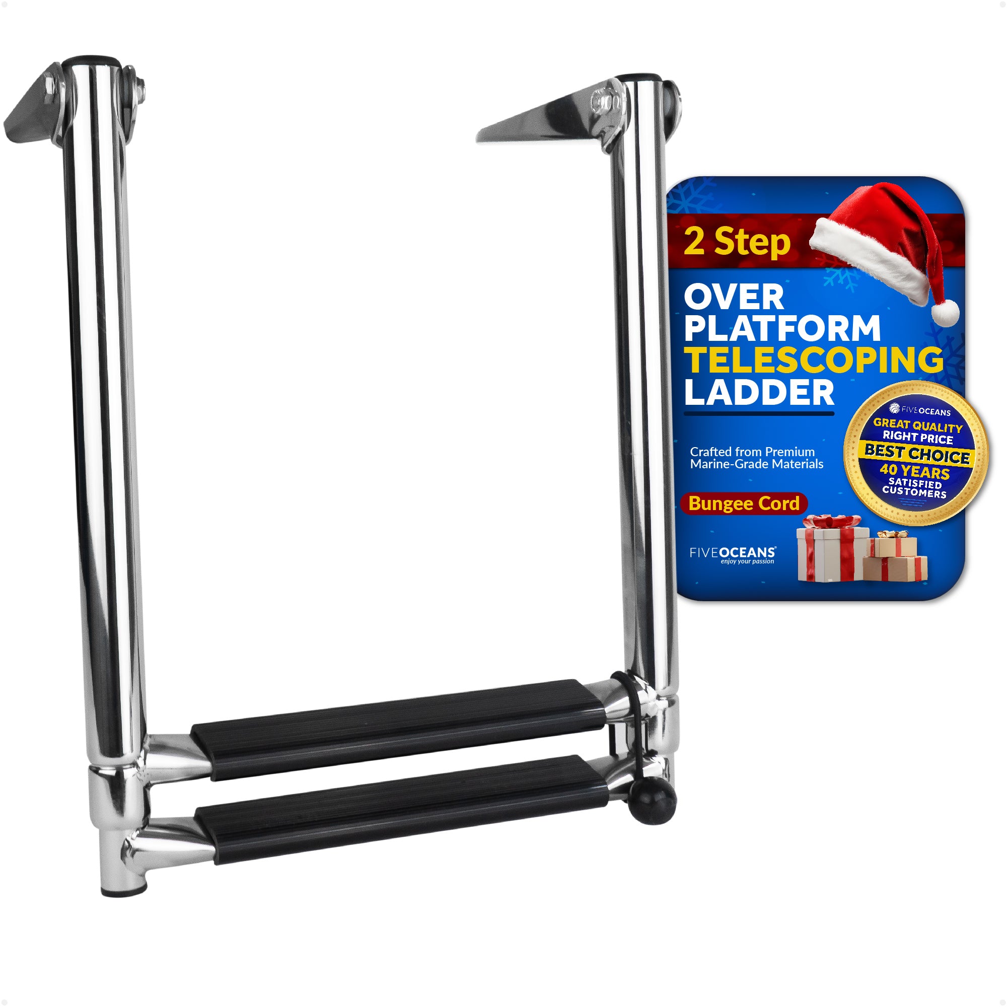 2 Step Boat Over Platform Telescoping Ladder, Stainless Steel - FO4501