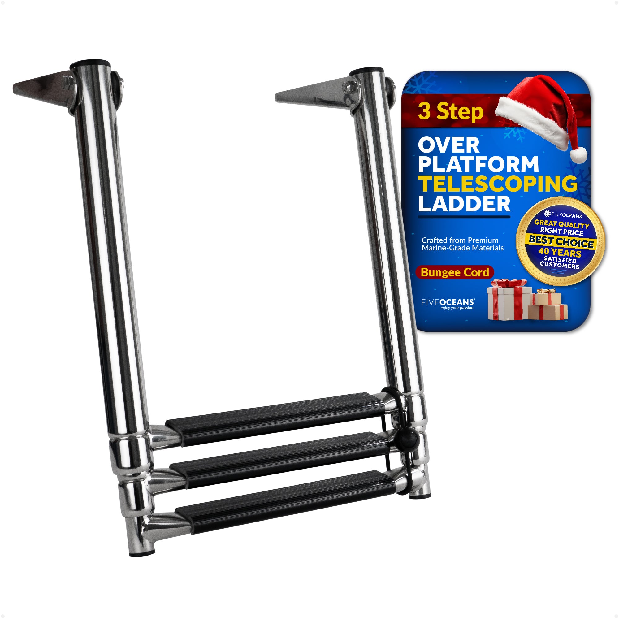 3 Step Boat Over Platform Telescoping Ladder, Stainless Steel - FO4502