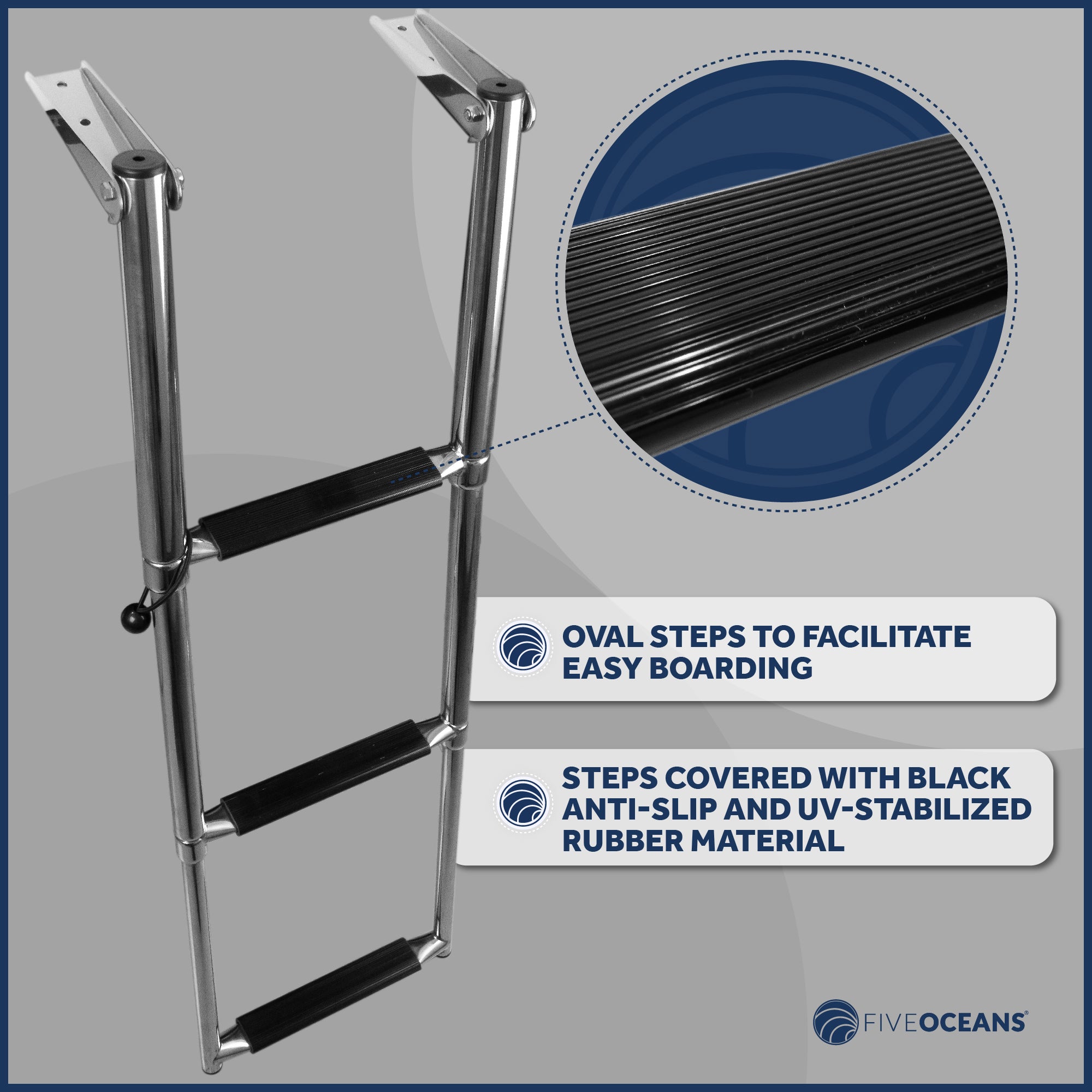 3 Step Boat Over Platform Telescoping Ladder, Stainless Steel - FO4502