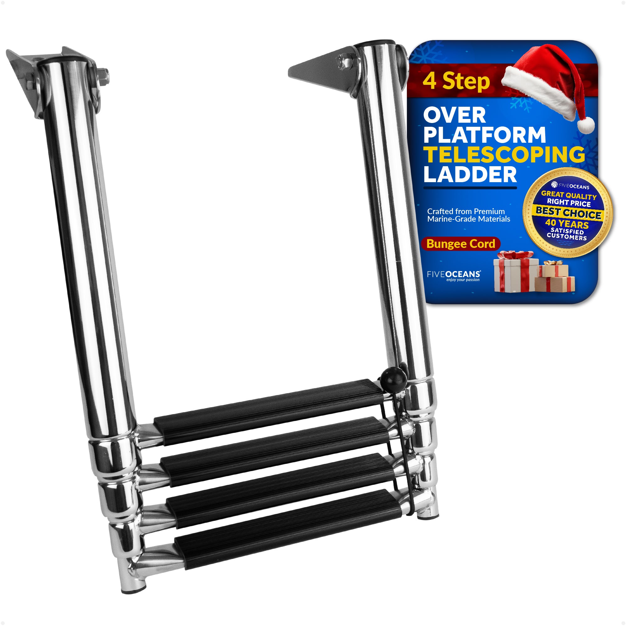 4 Step Boat Over Platform Telescoping Ladder, Stainless Steel - FO4503