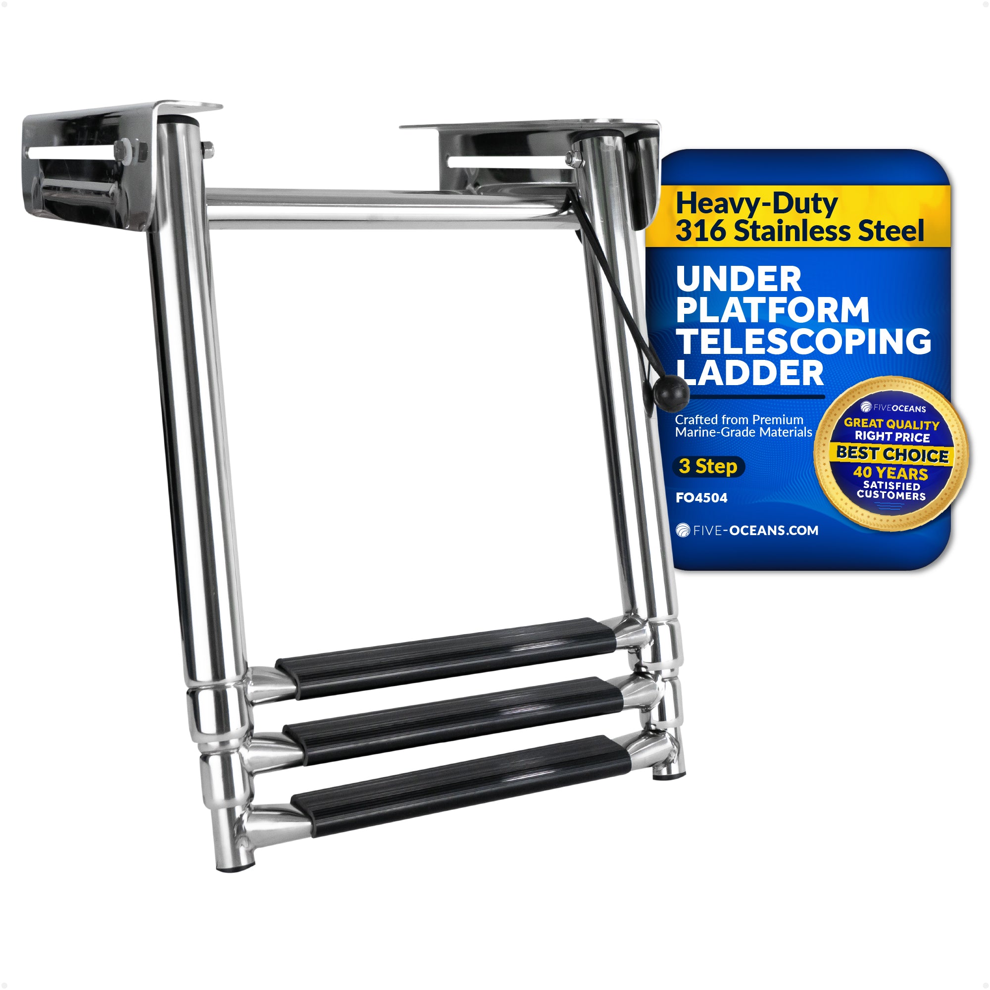 3 Step Boat Under Platform Telescoping Ladder, Stainless Steel - FO4504